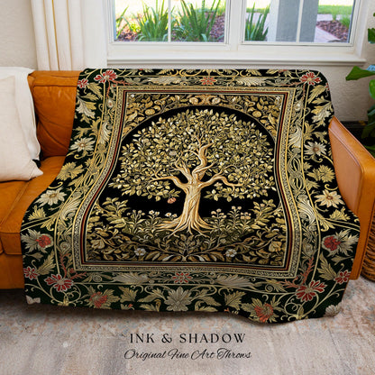 Tree of Life Fairytale Inspired Woven Throw Blanket Jacquard Tapestry