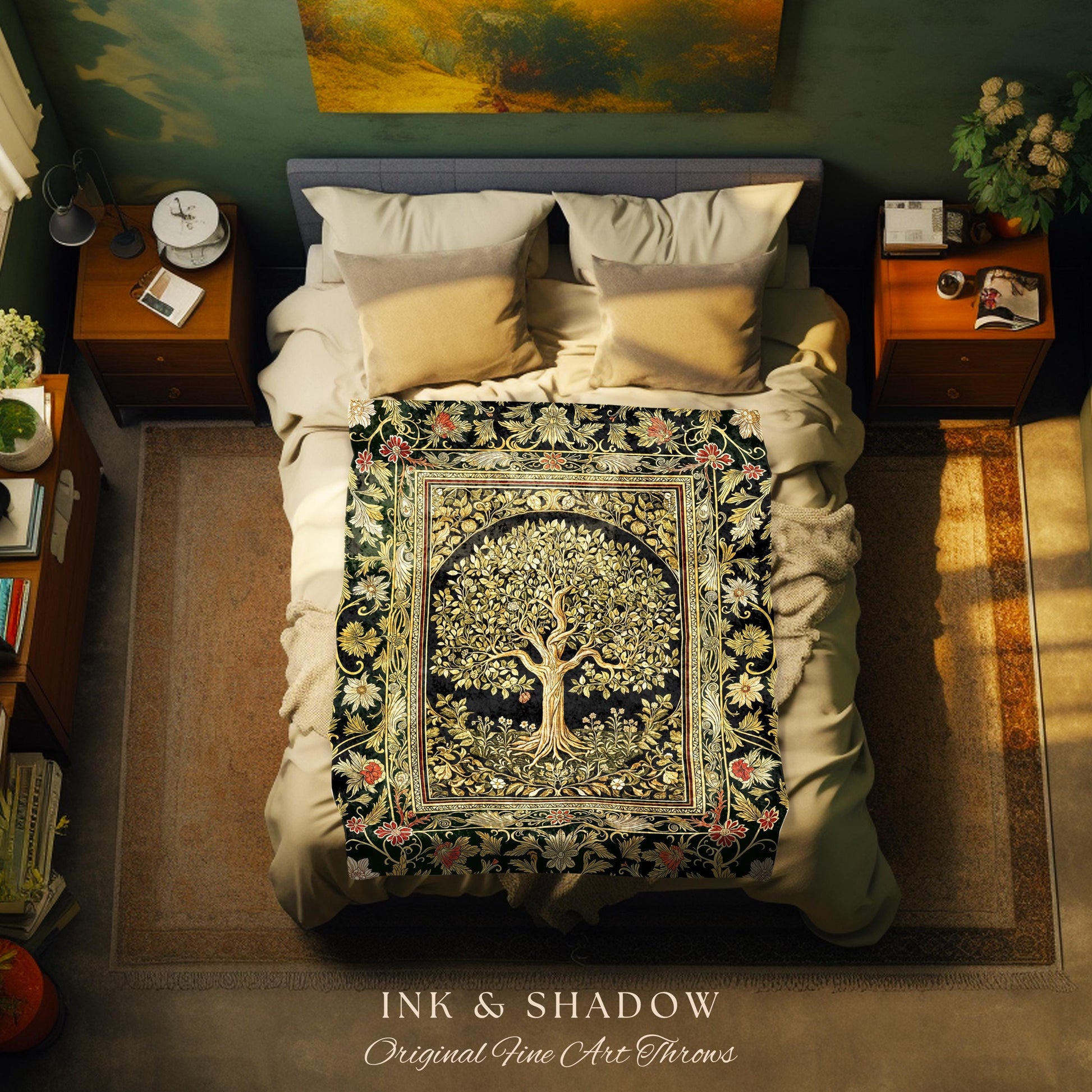 Tree of Life Fairytale Inspired Woven Throw Blanket Jacquard Tapestry