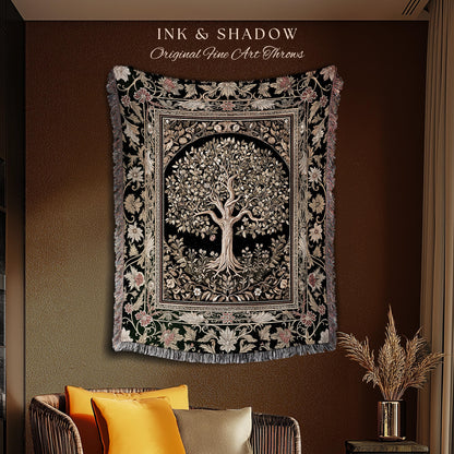 Tree of Life Fairytale Inspired Woven Throw Blanket Jacquard Tapestry