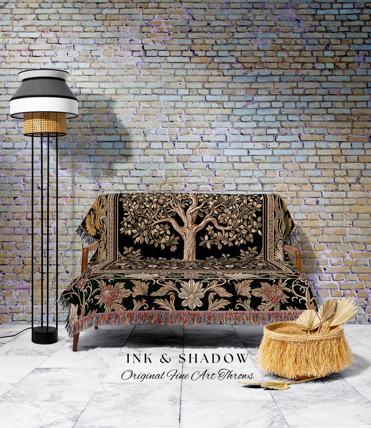 Tree of Life Fairytale Inspired Woven Throw Blanket Jacquard Tapestry