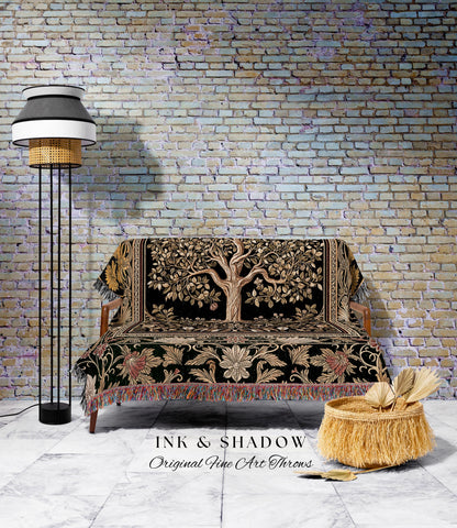 Tree of Life Fairytale Inspired Woven Throw Blanket Jacquard Tapestry