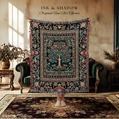 Blooming Roses Romantic Rococo Woven Throw Tree Blanket Jacquard Tapestry