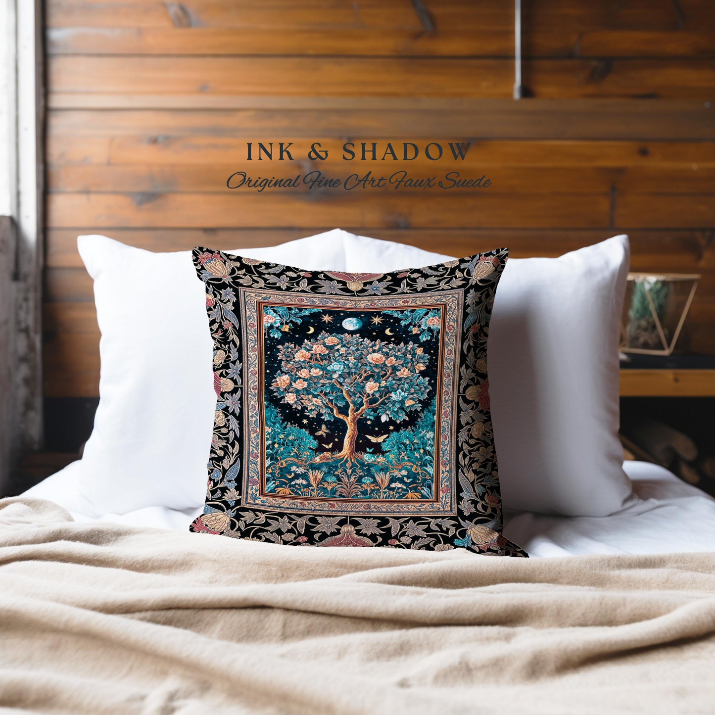 Enchanted Moonlit Tree of Life Decorative Cushion Tapestry Throw Pillow