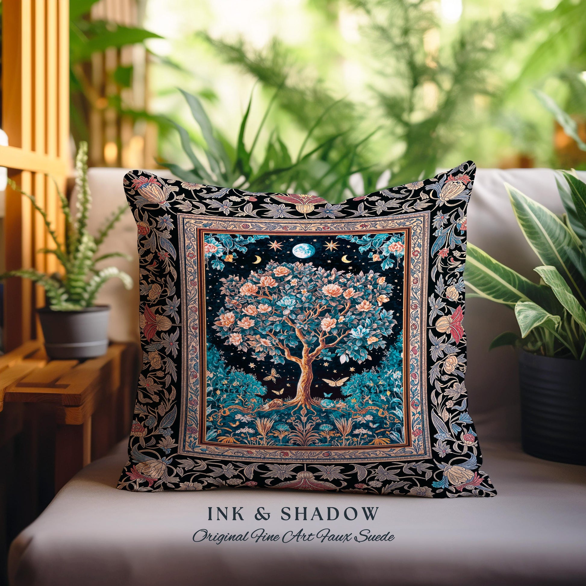 Enchanted Moonlit Tree of Life Decorative Cushion Tapestry Throw Pillow