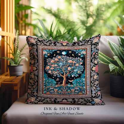 Enchanted Moonlit Tree of Life Decorative Cushion Tapestry Throw Pillow