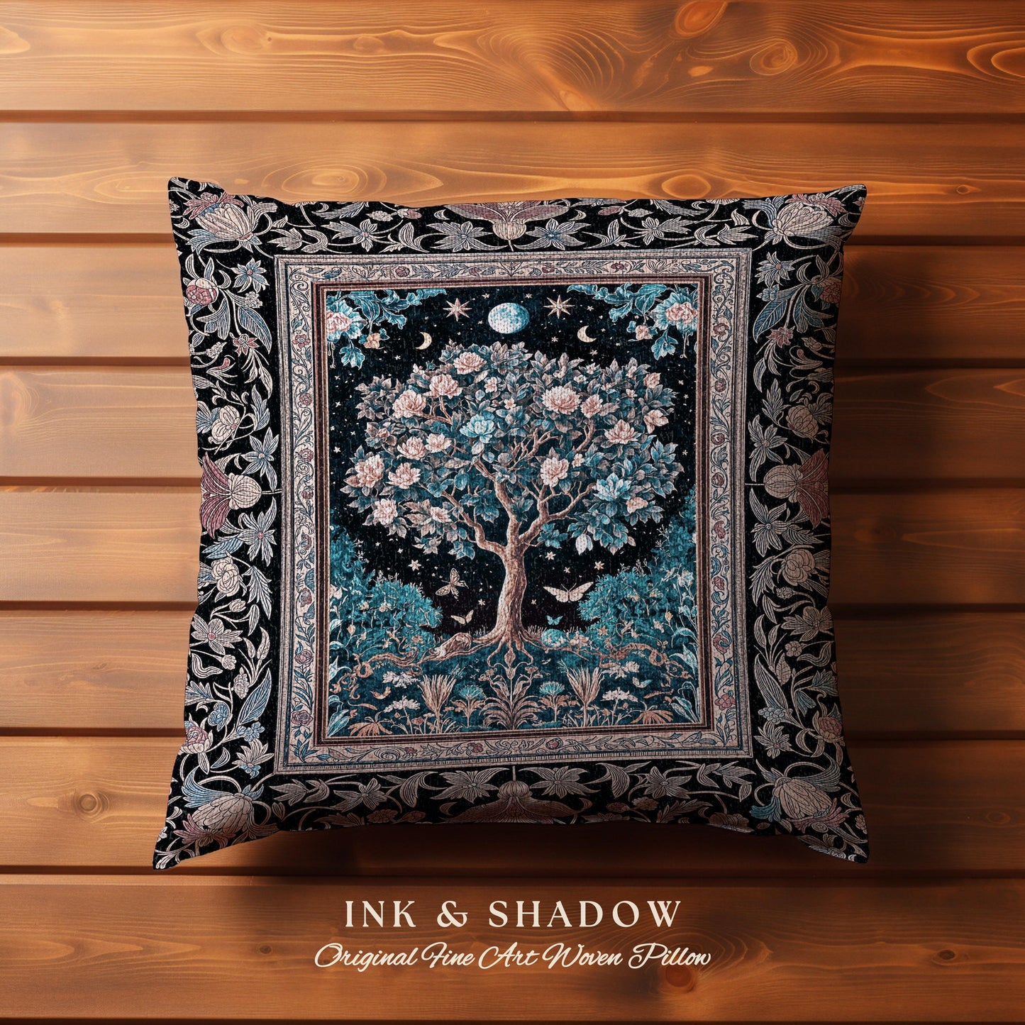 Enchanted Moonlit Tree of Life Decorative Cushion Tapestry Throw Pillow
