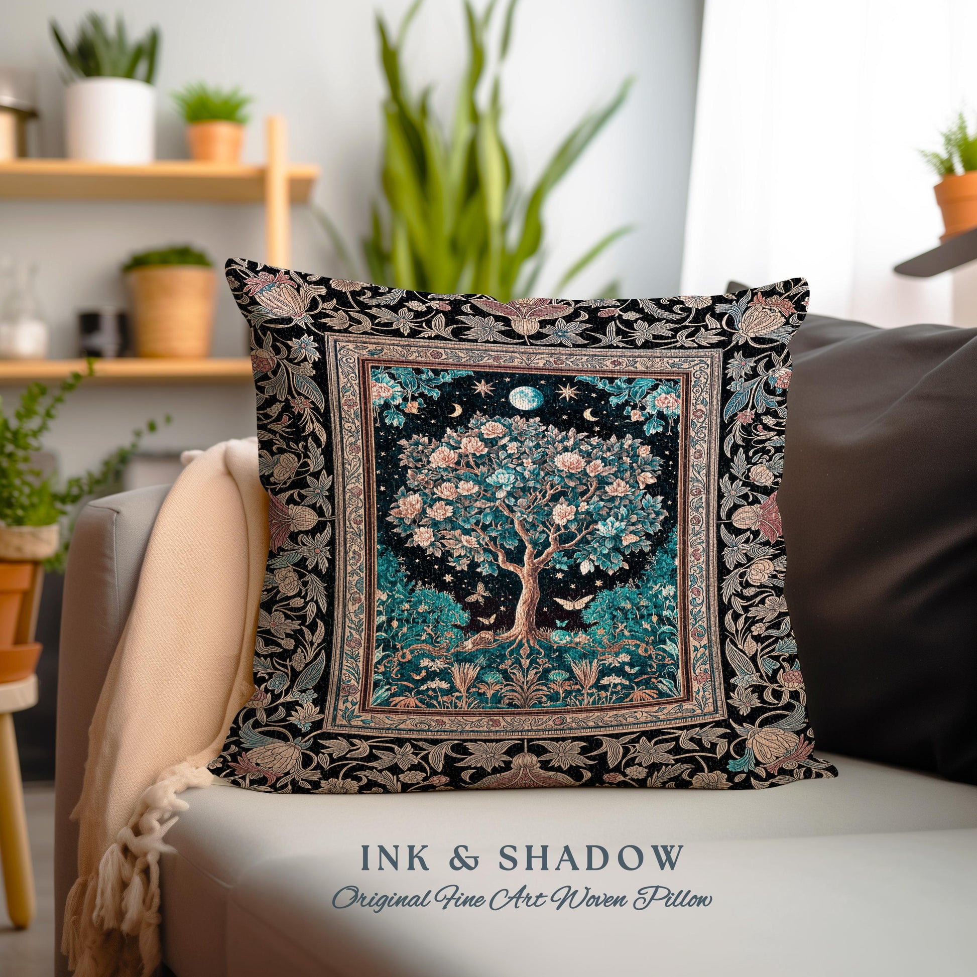 Enchanted Moonlit Tree of Life Decorative Cushion Tapestry Throw Pillow