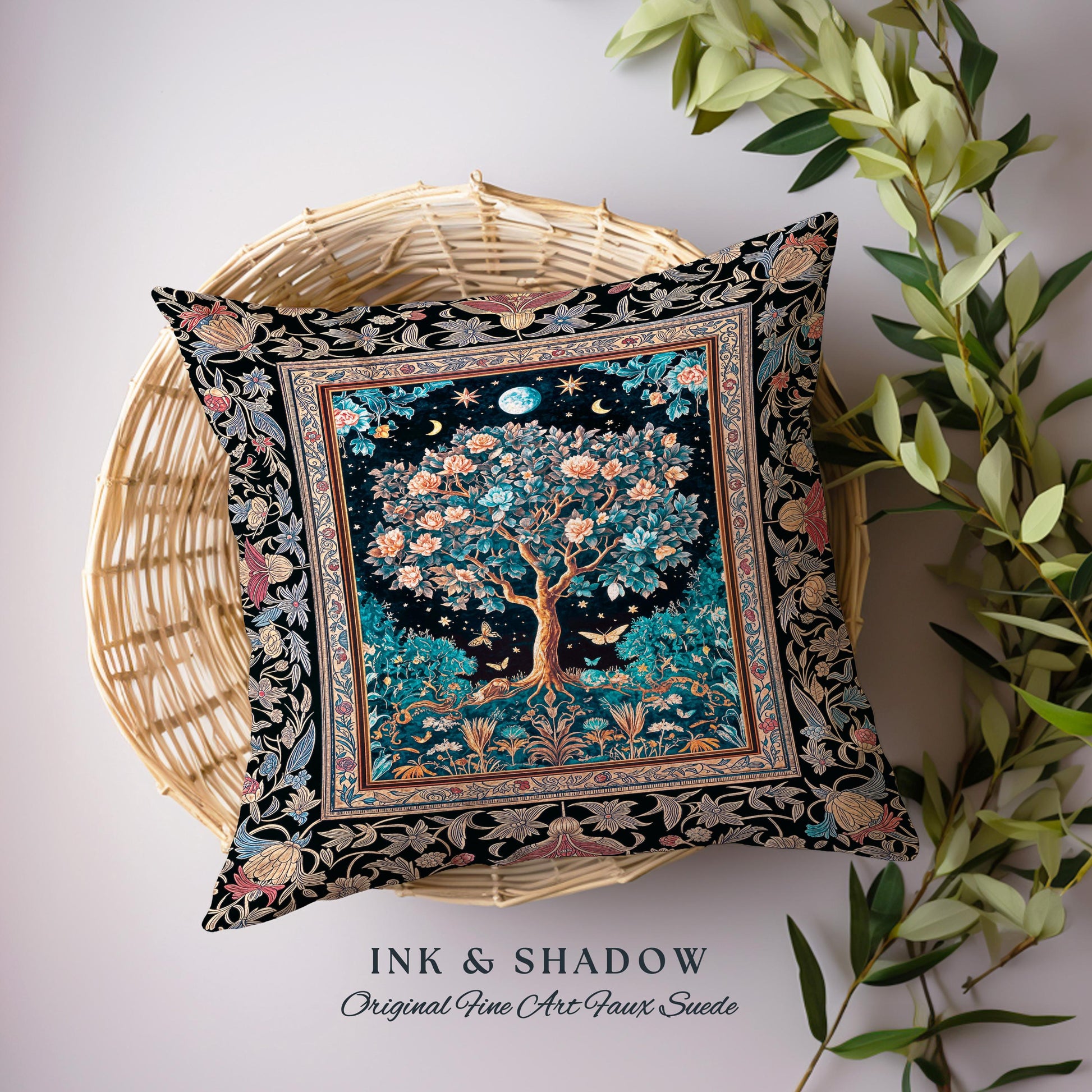 Enchanted Moonlit Tree of Life Decorative Cushion Tapestry Throw Pillow