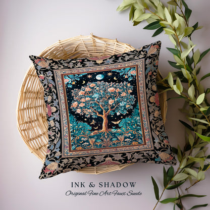Enchanted Moonlit Tree of Life Decorative Cushion Tapestry Throw Pillow