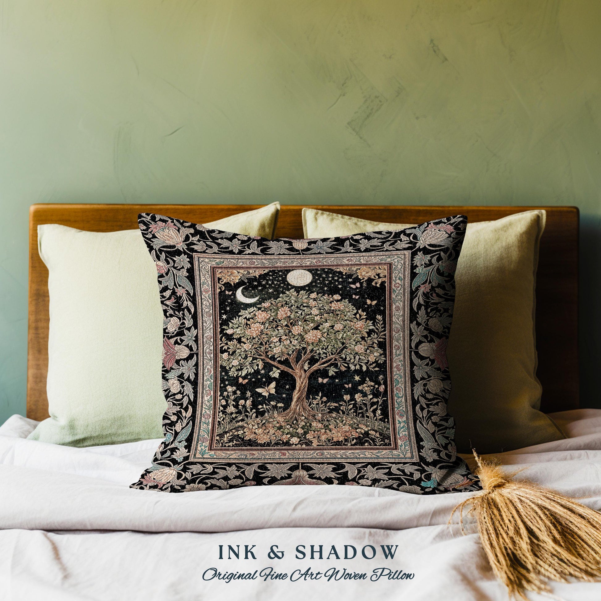 Rustic Medieval Fairycore Tree Tapestry Pillow Decorative Throw Cushion