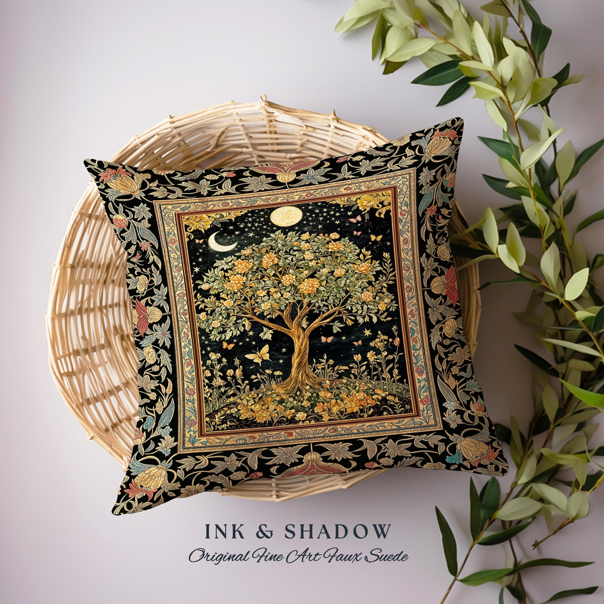 Rustic Medieval Fairycore Tree Tapestry Pillow Decorative Throw Cushion