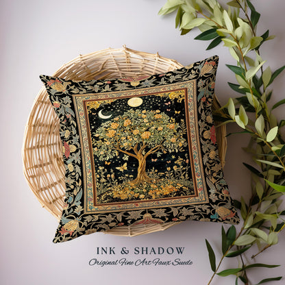 Rustic Medieval Fairycore Tree Tapestry Pillow Decorative Throw Cushion