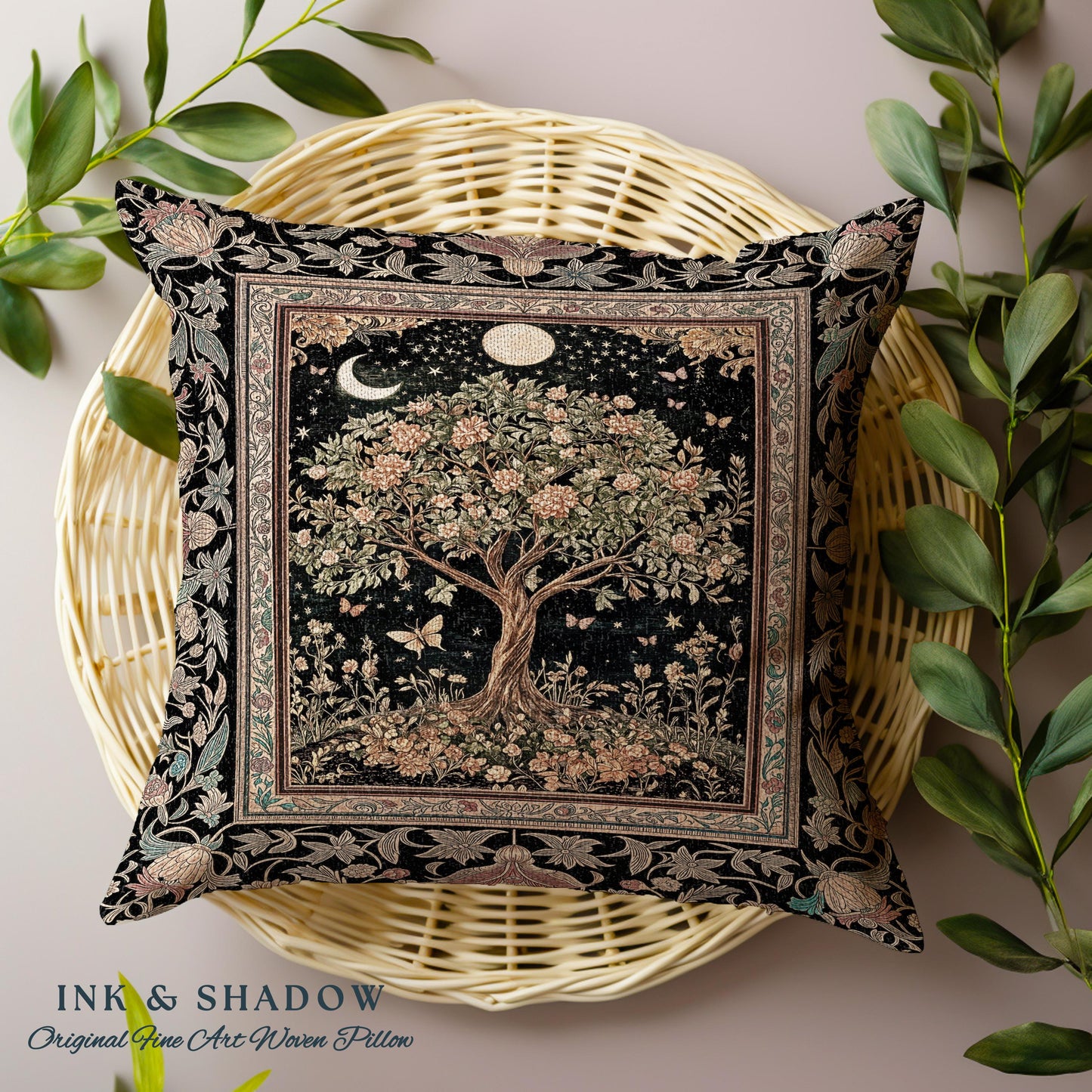 Rustic Medieval Fairycore Tree Tapestry Pillow Decorative Throw Cushion