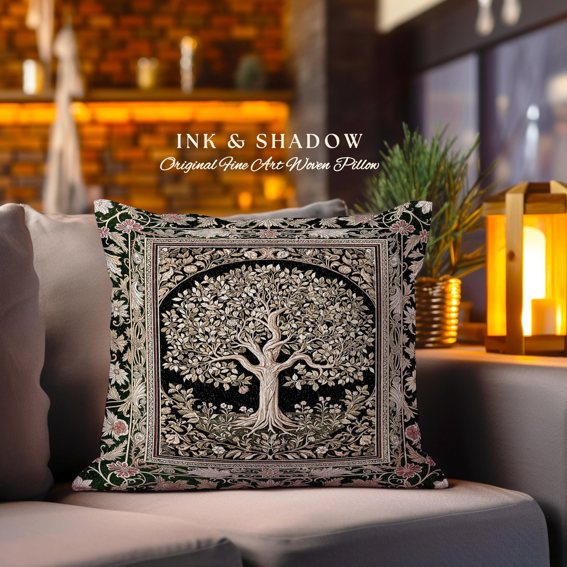 Tree of Life Fairytale Inspired Tapestry Pillow Decorative Throw Cushion