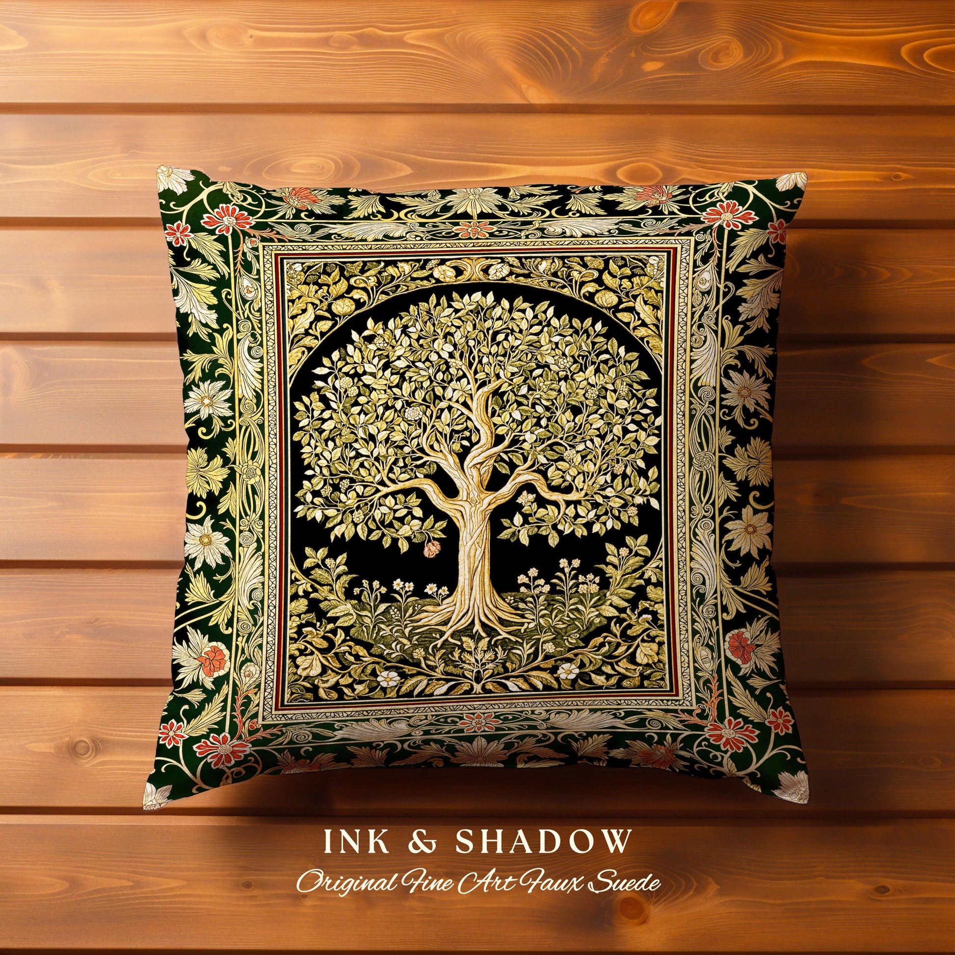 Tree of Life Fairytale Inspired Tapestry Pillow Decorative Throw Cushion