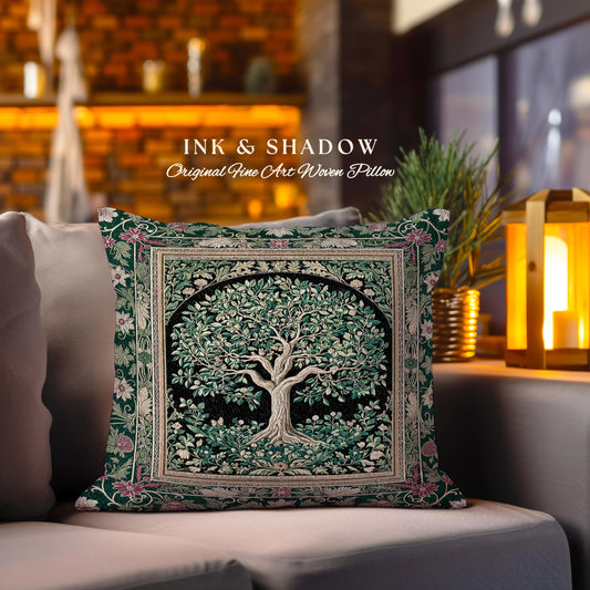 Forest Green Heritage Tree Tapestry Pillow Decorative Throw Cushion