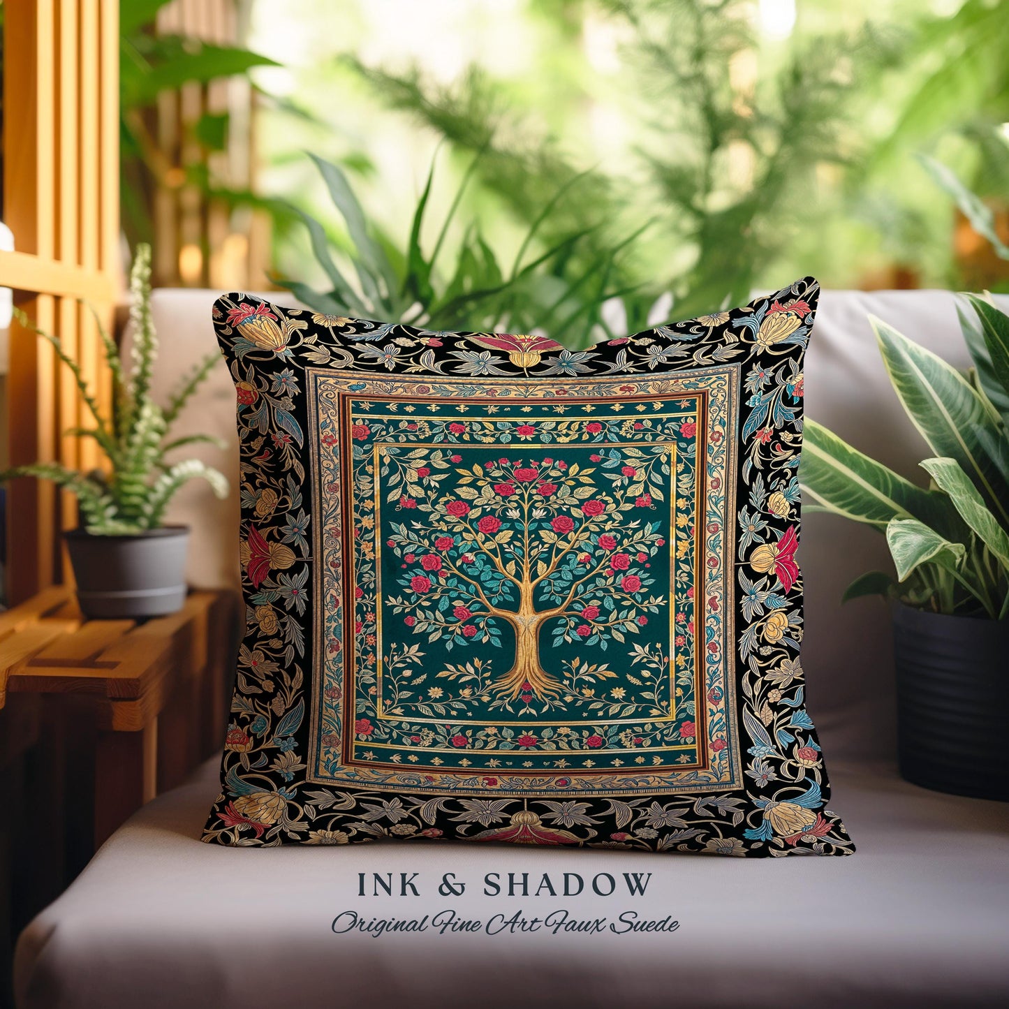 Blooming Roses Romantic Rococo Decorative Tree Cushion Tapestry Throw Pillow