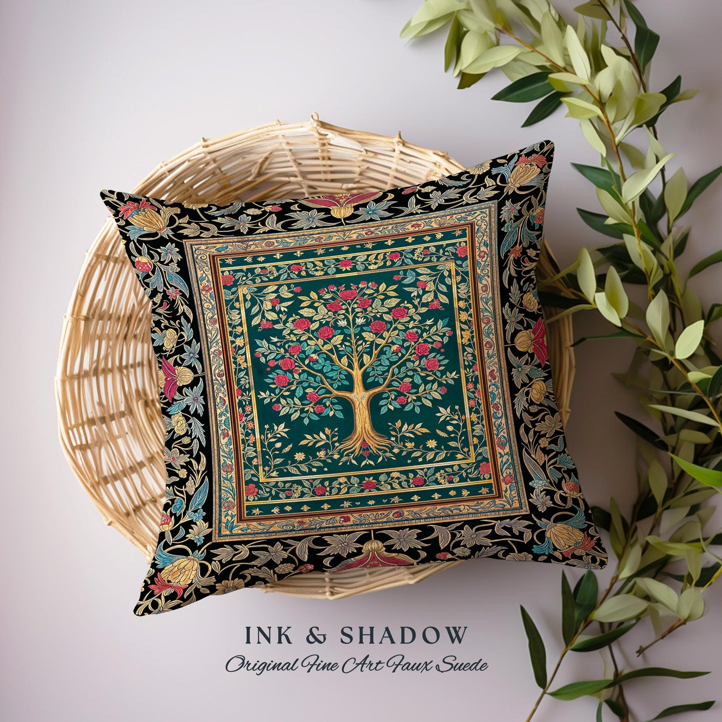 Blooming Roses Romantic Rococo Decorative Tree Cushion Tapestry Throw Pillow