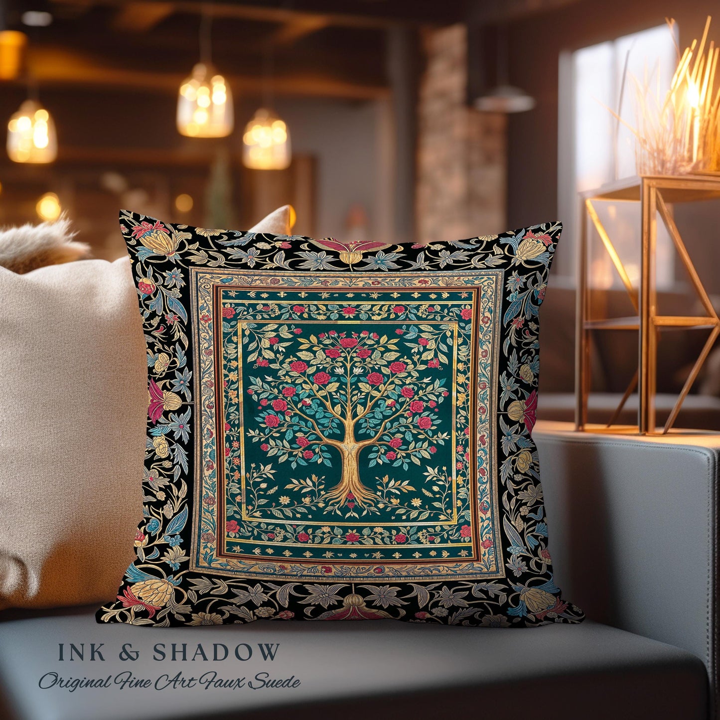 Blooming Roses Romantic Rococo Decorative Tree Cushion Tapestry Throw Pillow