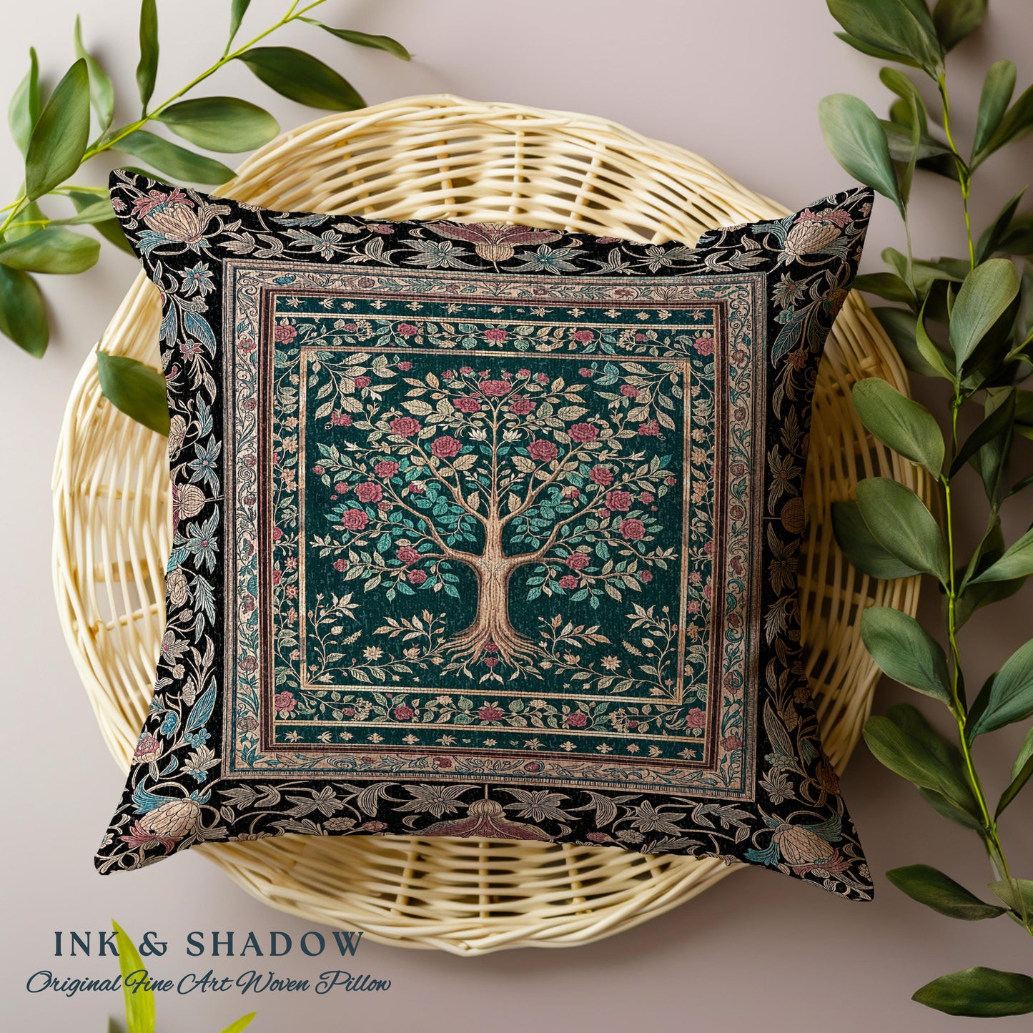 Blooming Roses Romantic Rococo Decorative Tree Cushion Tapestry Throw Pillow