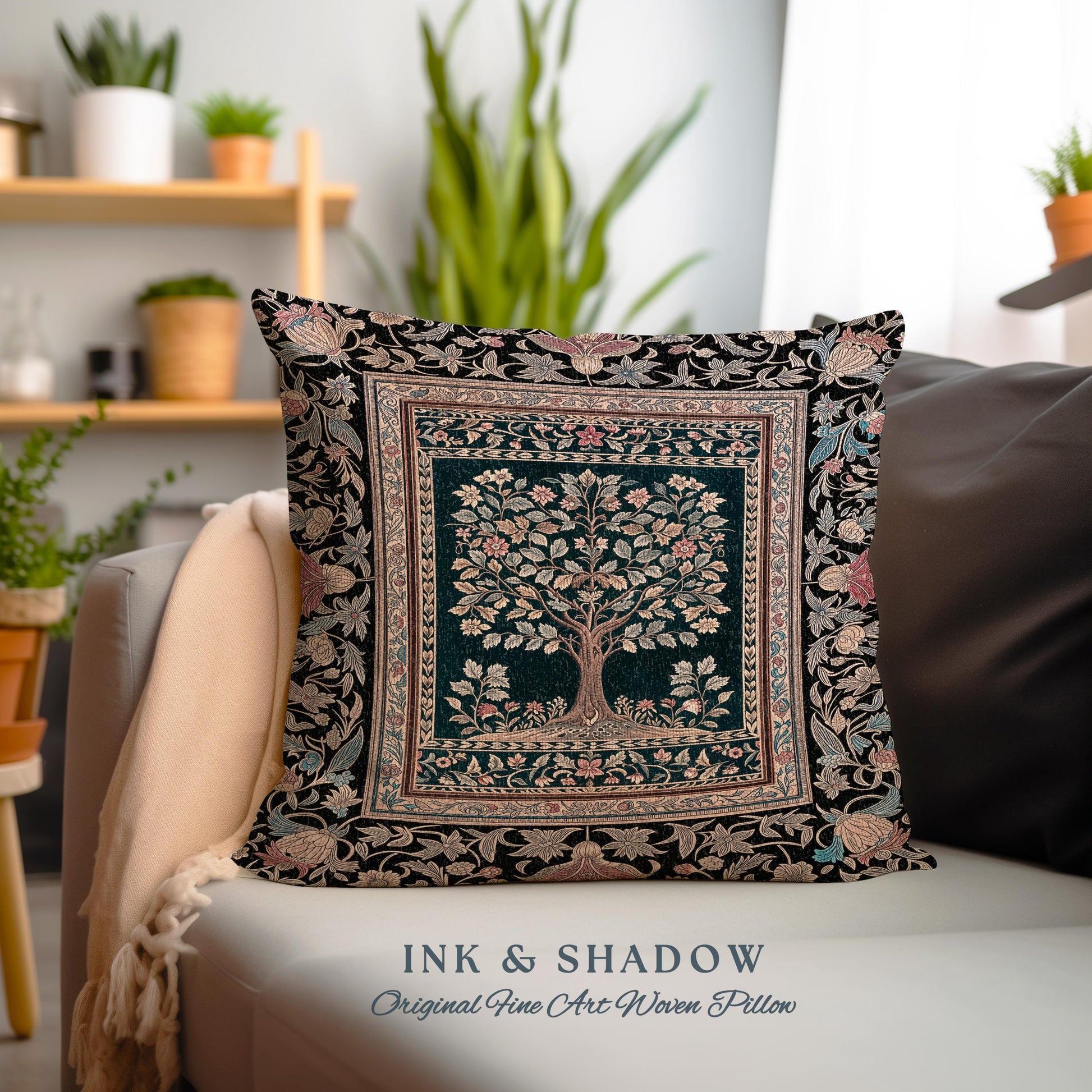 Victorian Folk Art Tree Tapestry Pillow Decorative Throw Cushion