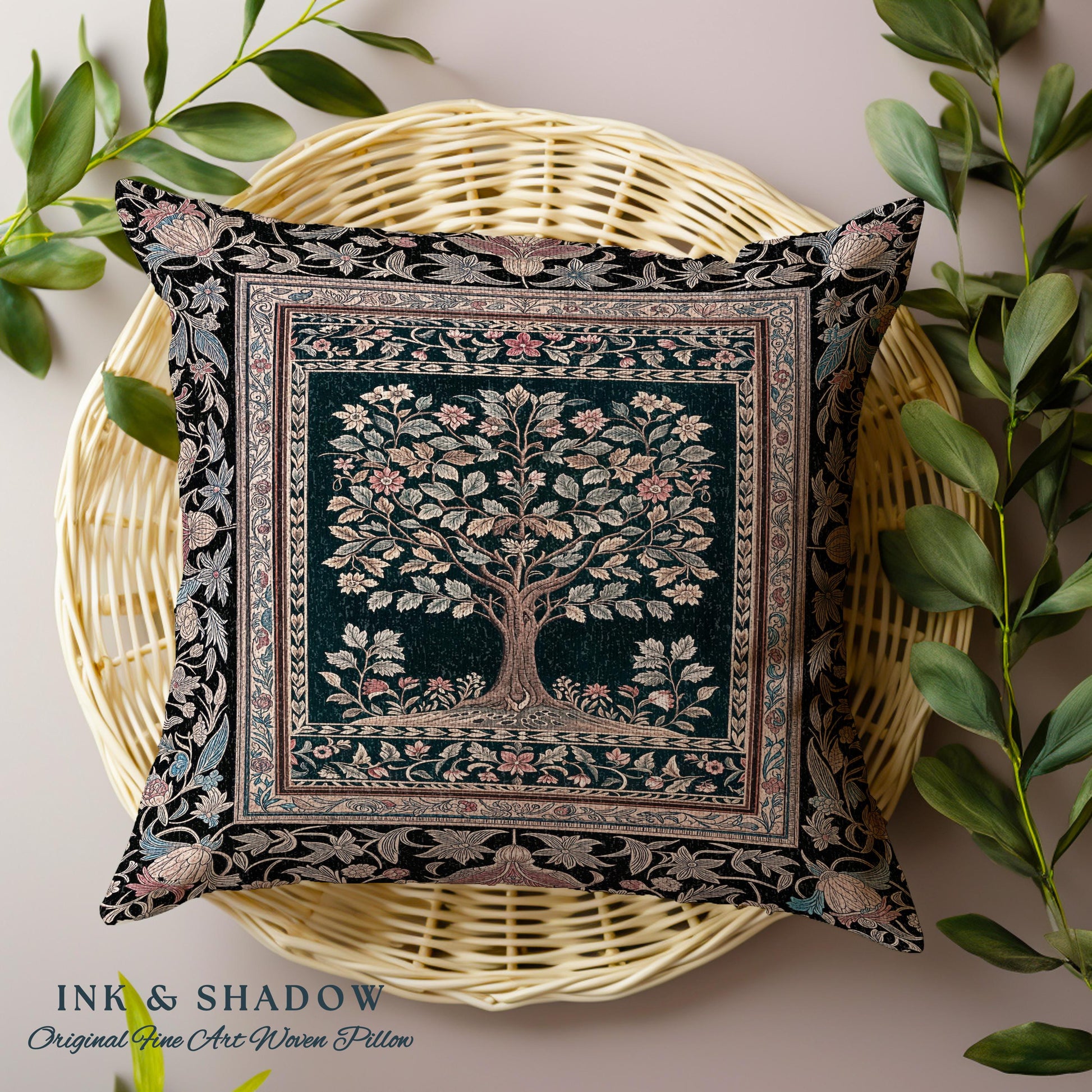 Victorian Folk Art Tree Tapestry Pillow Decorative Throw Cushion