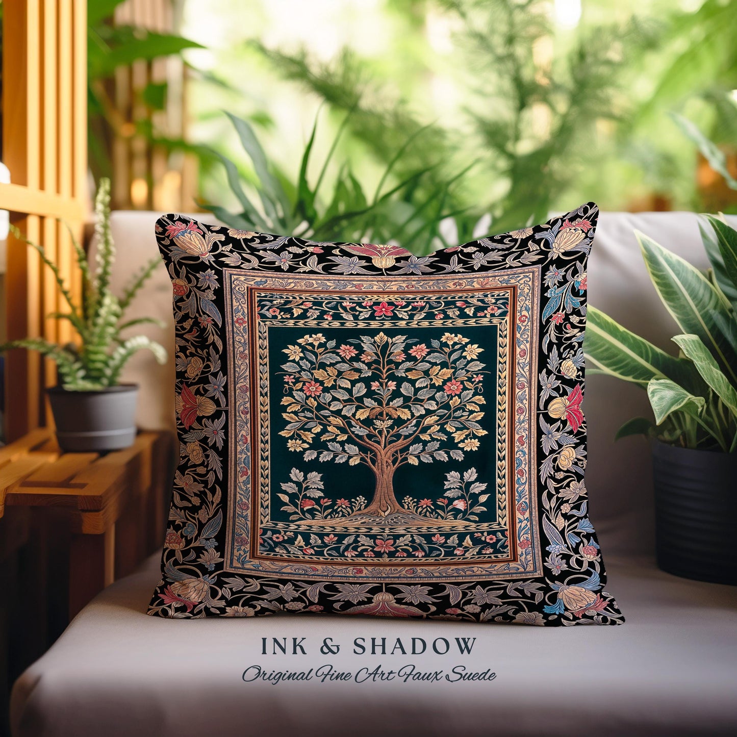 Victorian Folk Art Tree Tapestry Pillow Decorative Throw Cushion