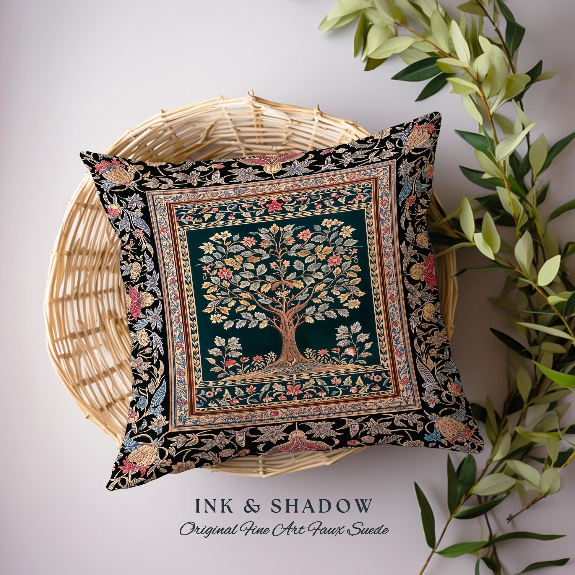 Victorian Folk Art Tree Tapestry Pillow Decorative Throw Cushion