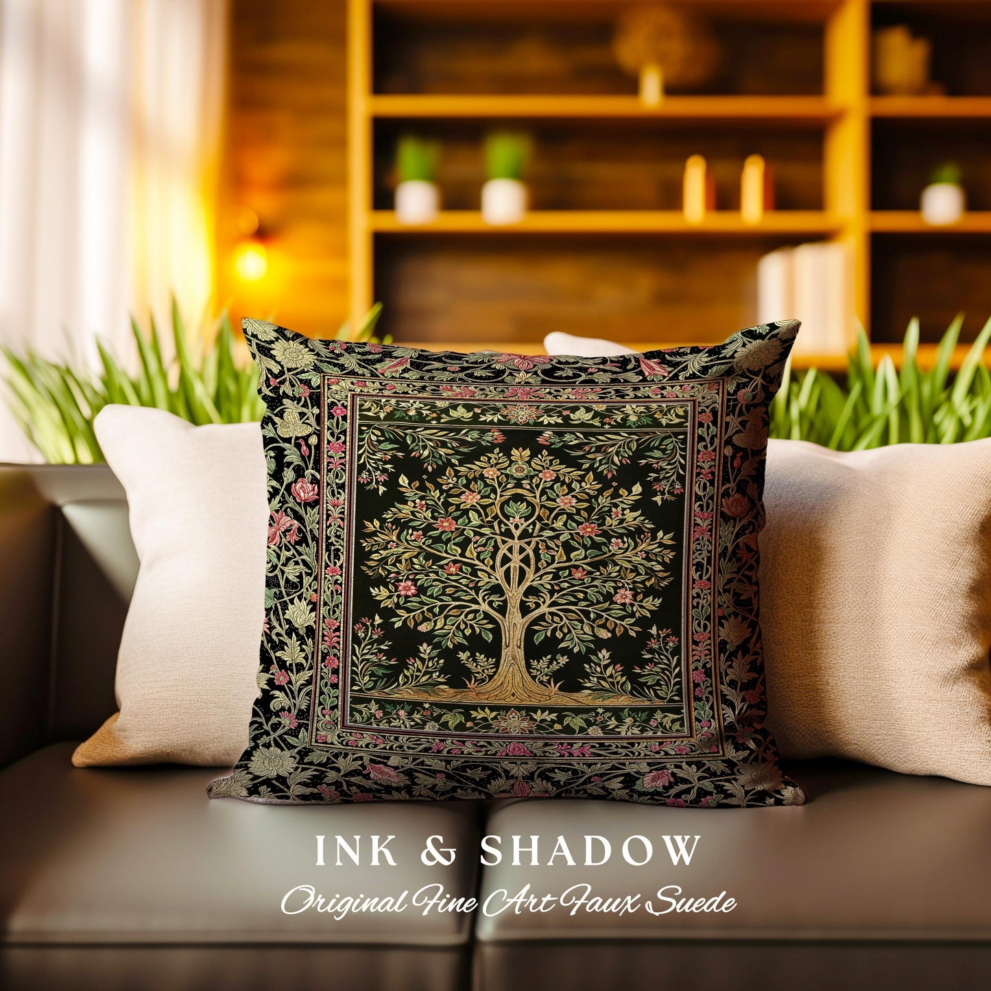 Art Nouveau Maximalist Tree Decorative Cushion Tapestry Throw Pillow