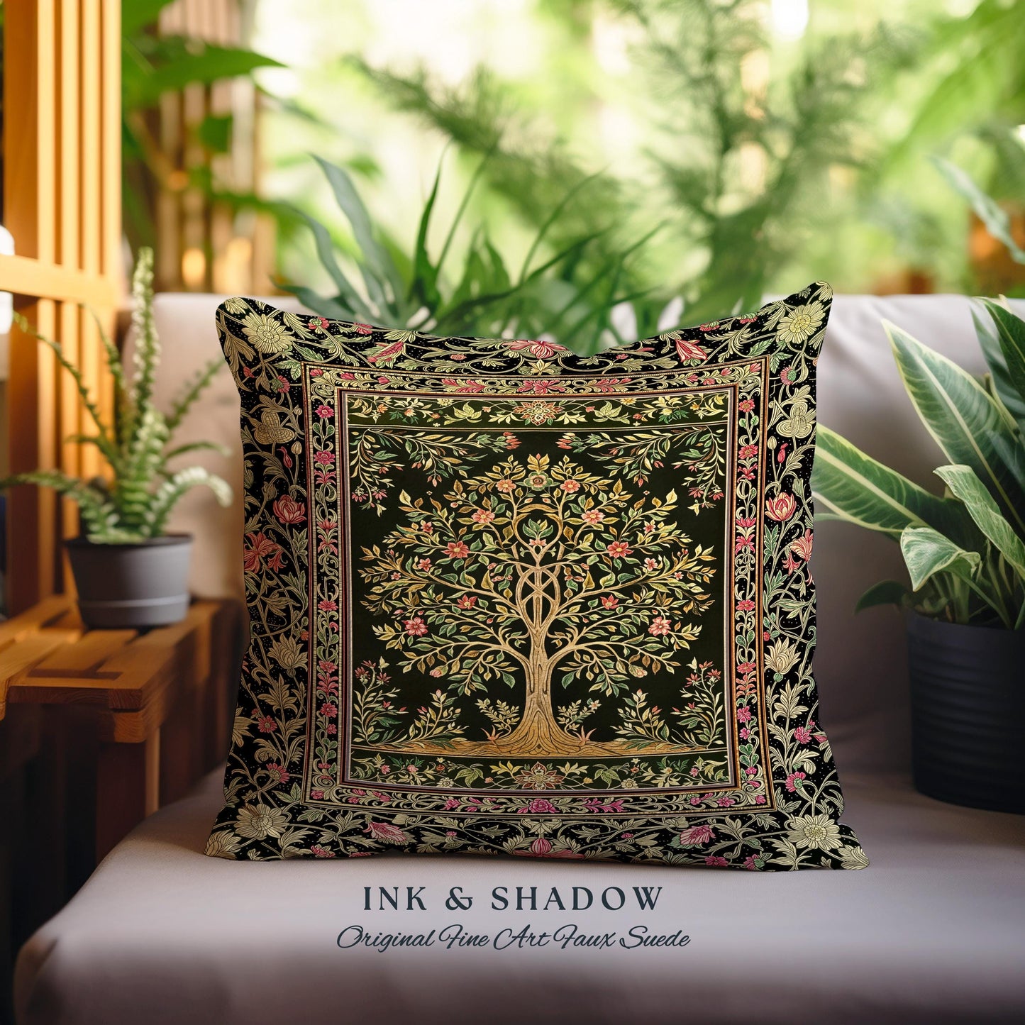 Art Nouveau Maximalist Tree Decorative Cushion Tapestry Throw Pillow