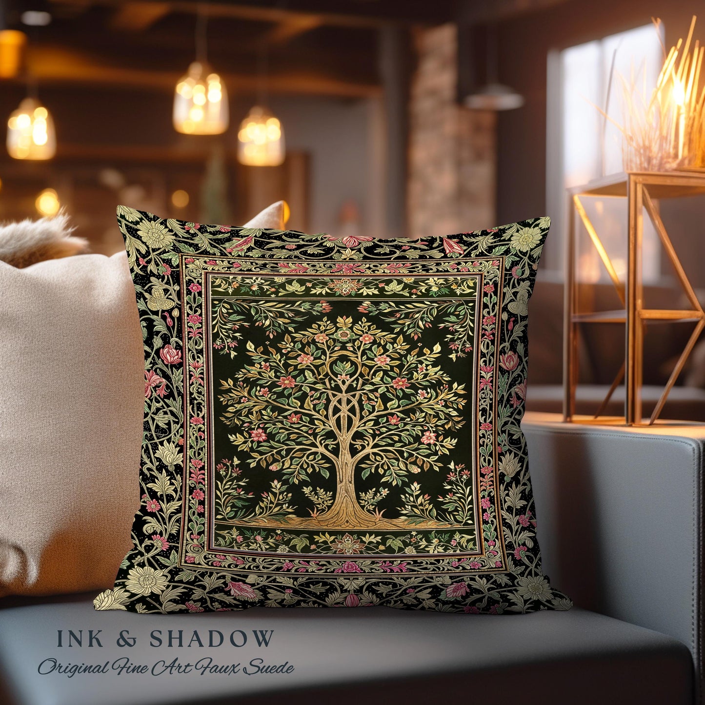 Art Nouveau Maximalist Tree Decorative Cushion Tapestry Throw Pillow