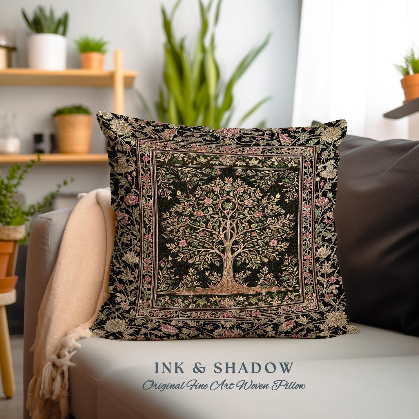 Art Nouveau Maximalist Tree Decorative Cushion Tapestry Throw Pillow
