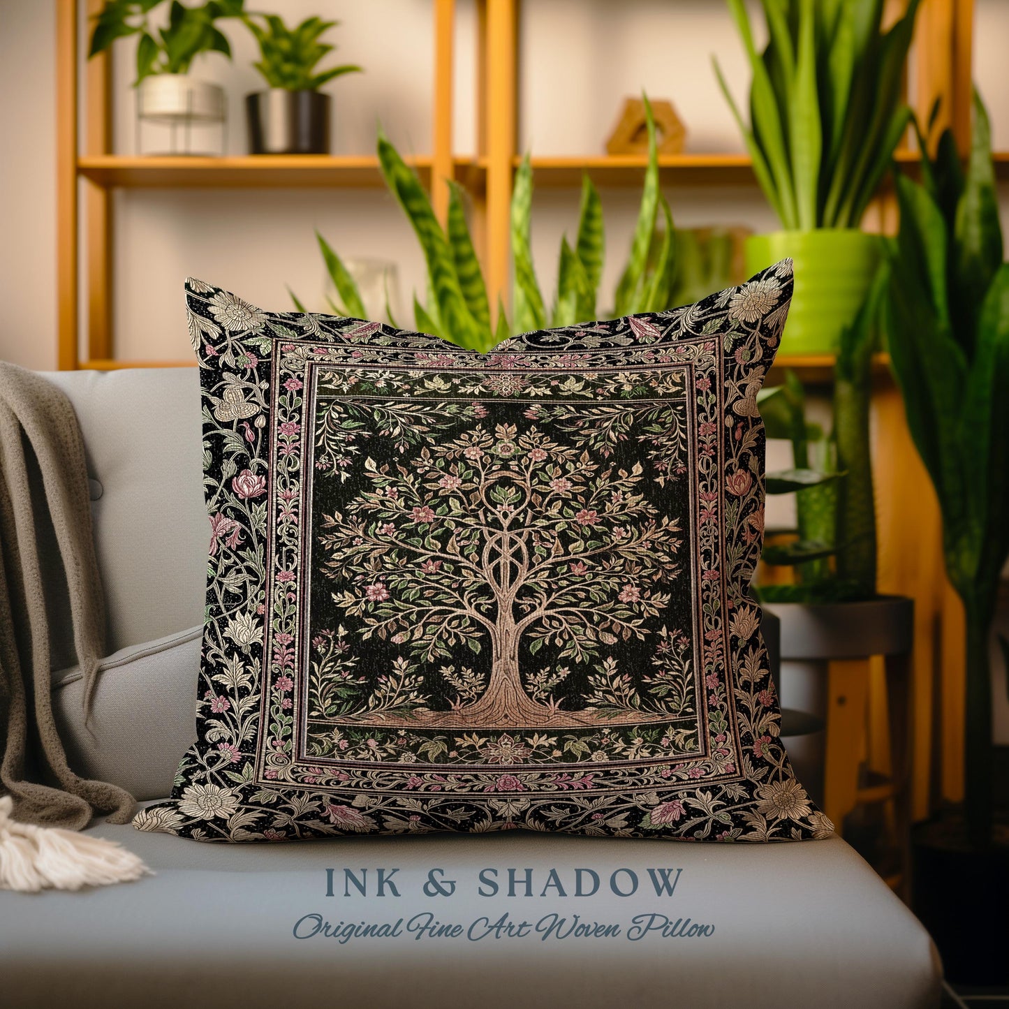 Art Nouveau Maximalist Tree Decorative Cushion Tapestry Throw Pillow