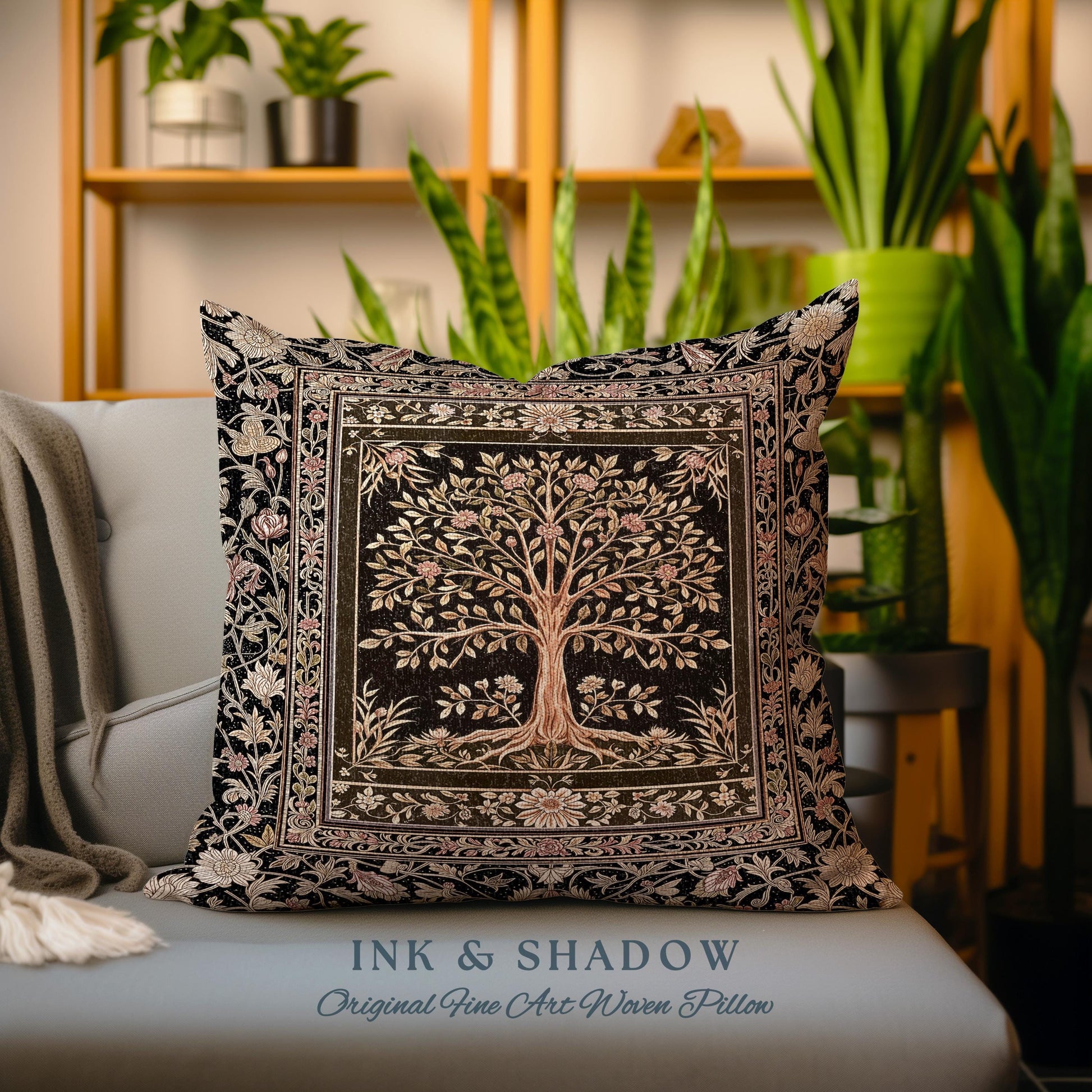 Baroque Forest Whimsical Accent Tree Tapestry Pillow Decorative Throw Cushion