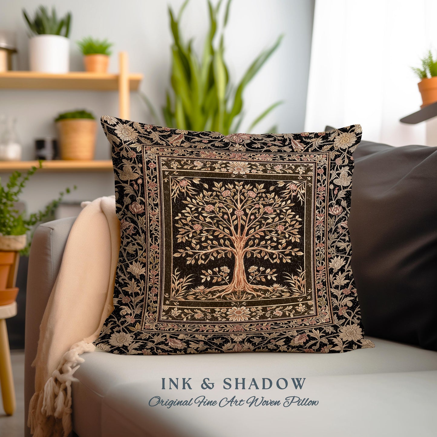 Baroque Forest Whimsical Accent Tree Tapestry Pillow Decorative Throw Cushion
