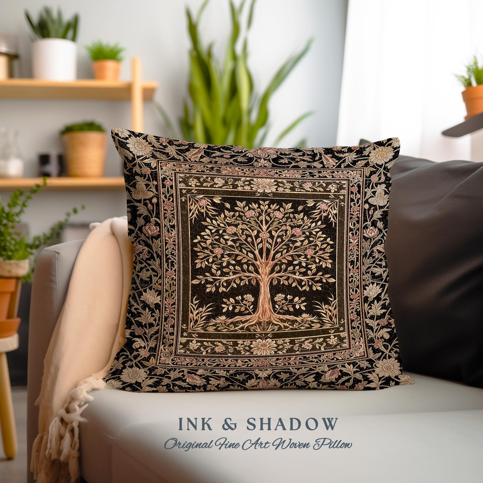 Baroque Forest Whimsical Accent Tree Tapestry Pillow Decorative Throw Cushion