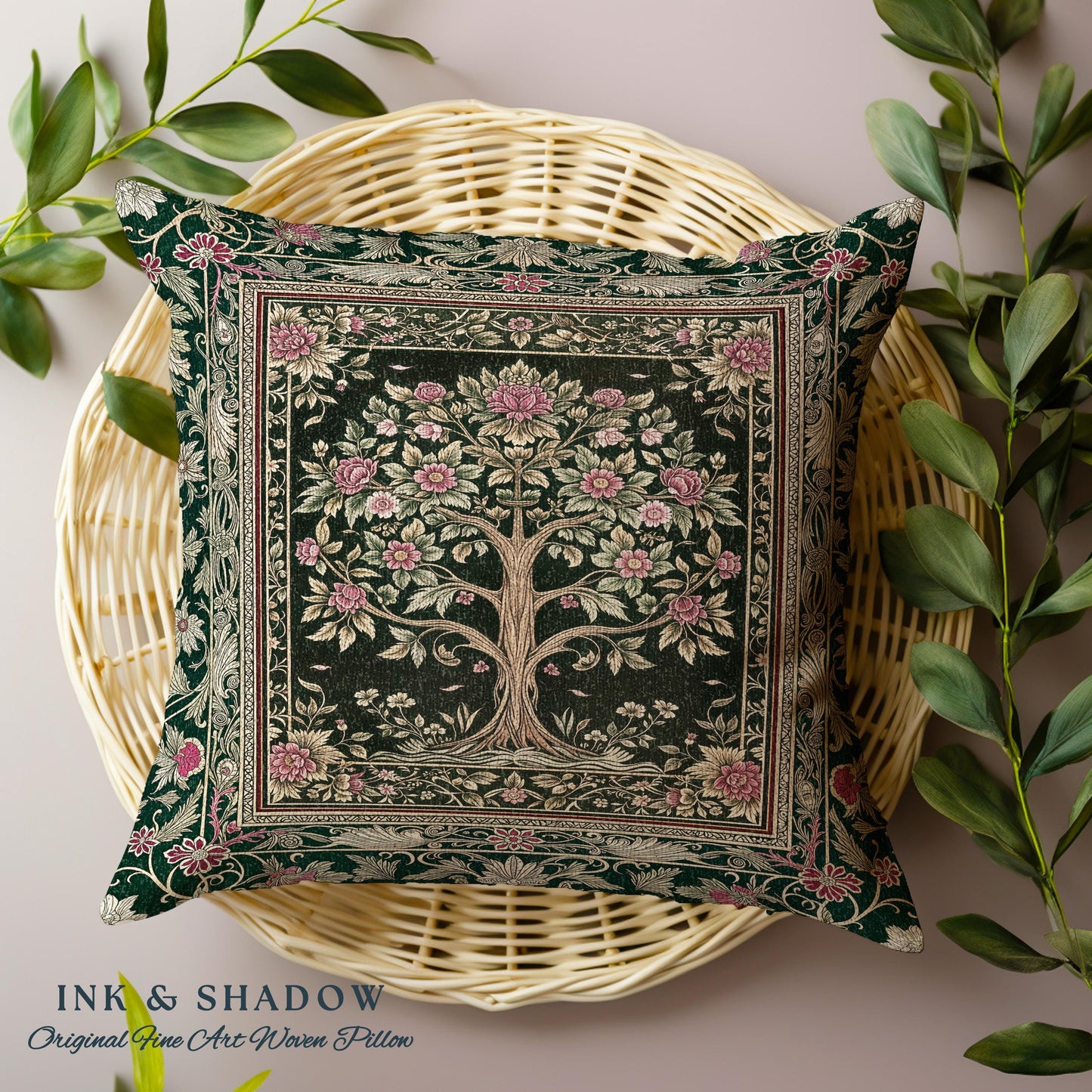 Rosy Botanical Rustic Tree Decorative Cushion Tapestry Throw Pillow