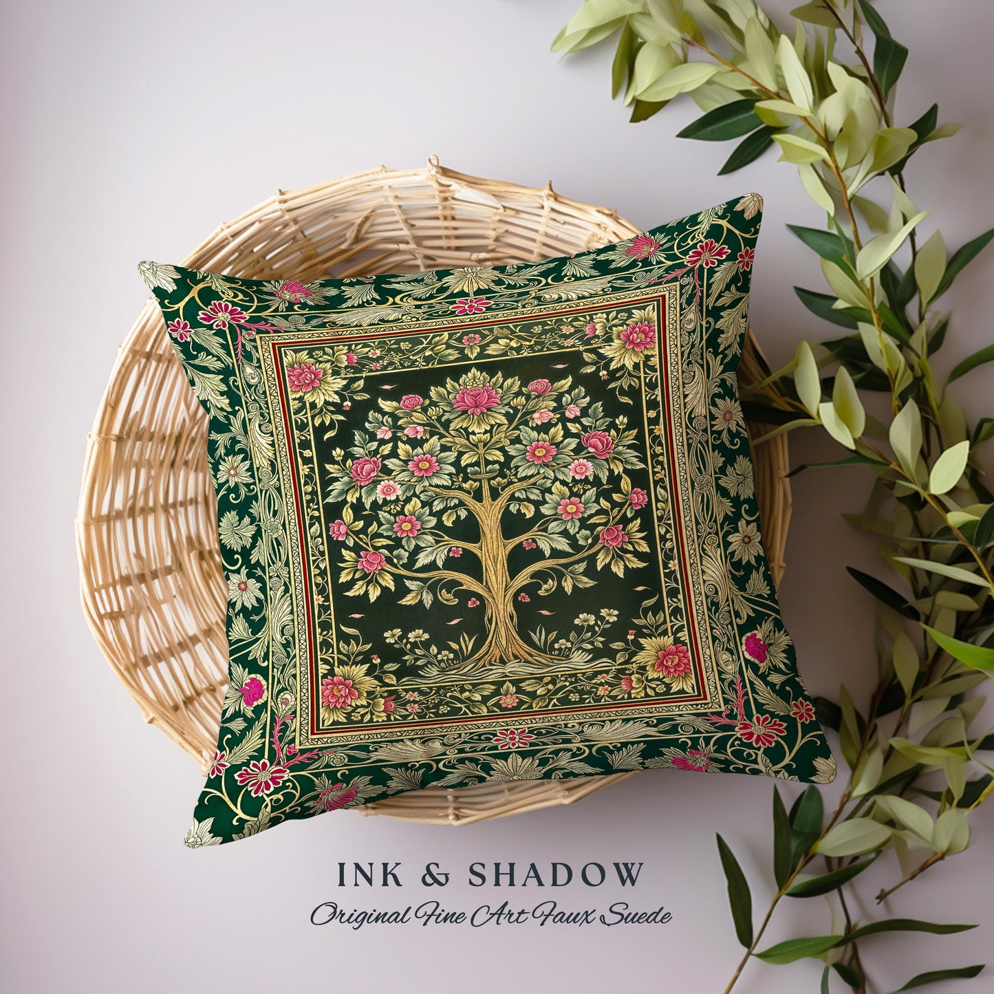 Rosy Botanical Rustic Tree Decorative Cushion Tapestry Throw Pillow