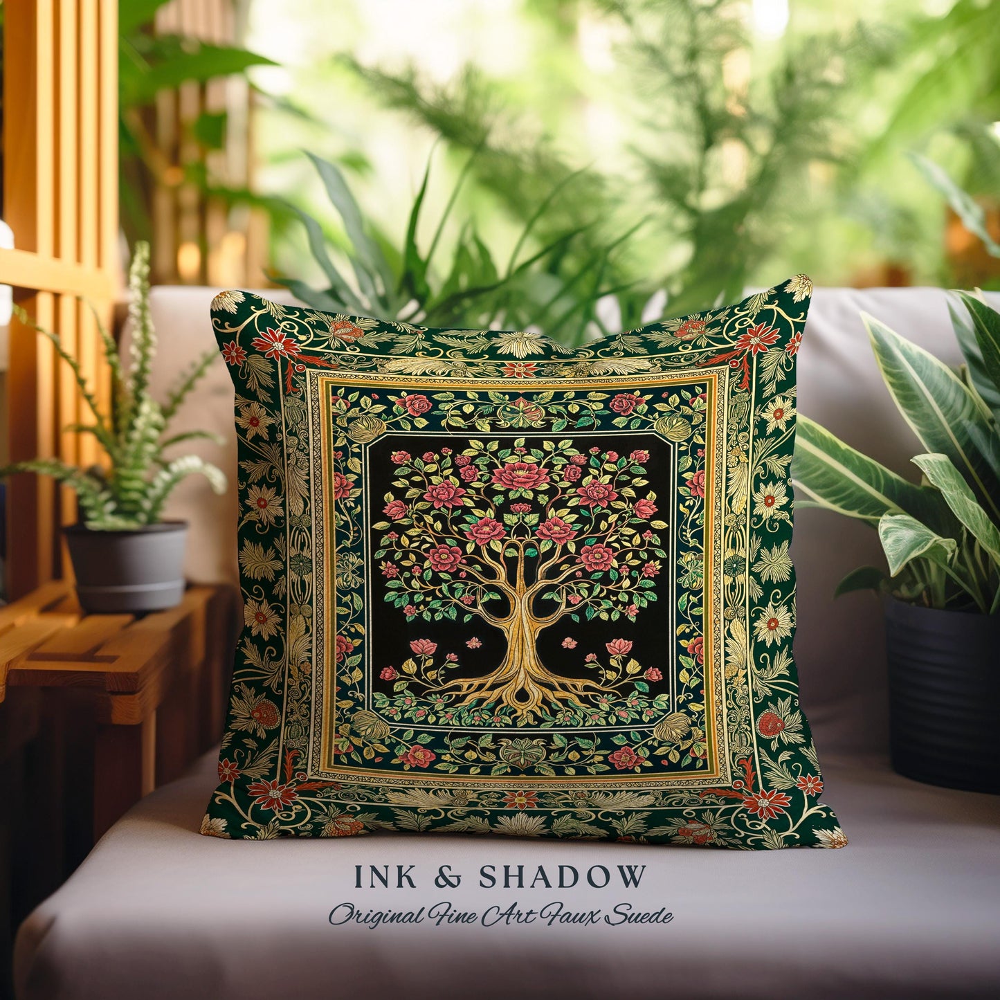 Floral Victorian Garden Tree Tapestry Pillow Decorative Throw Cushion