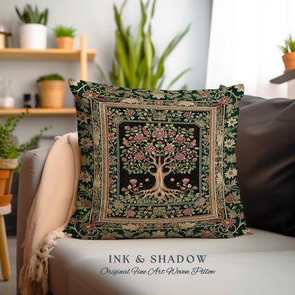 Floral Victorian Garden Tree Tapestry Pillow Decorative Throw Cushion