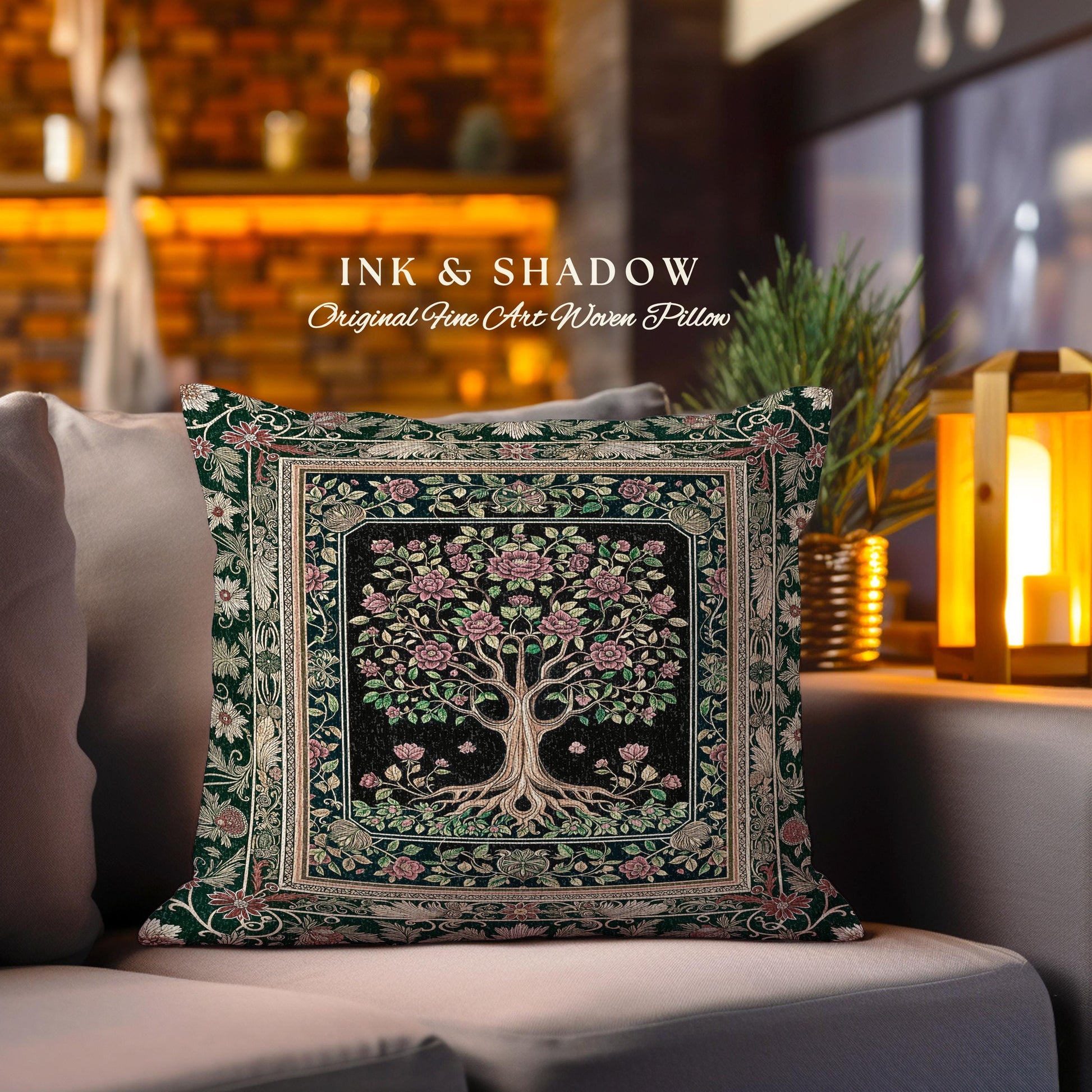 Floral Victorian Garden Tree Tapestry Pillow Decorative Throw Cushion