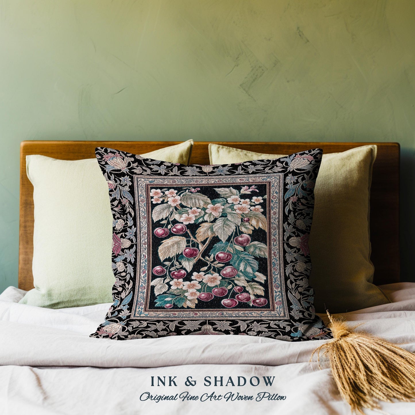 Dark Romantic Cherry Blossom Decorative Cushion Tapestry Throw Pillow