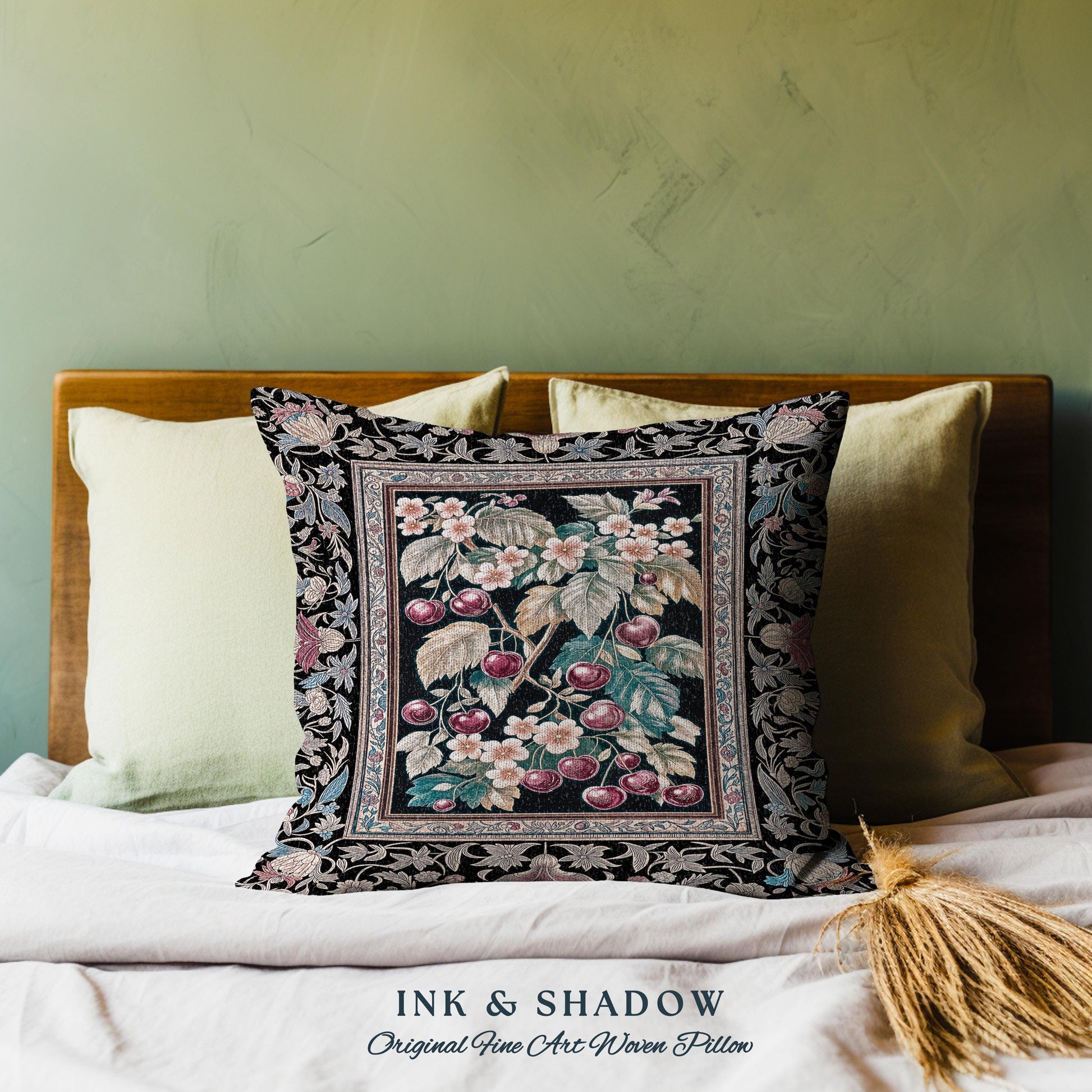 Dark Romantic Cherry Blossom Decorative Cushion Tapestry Throw Pillow