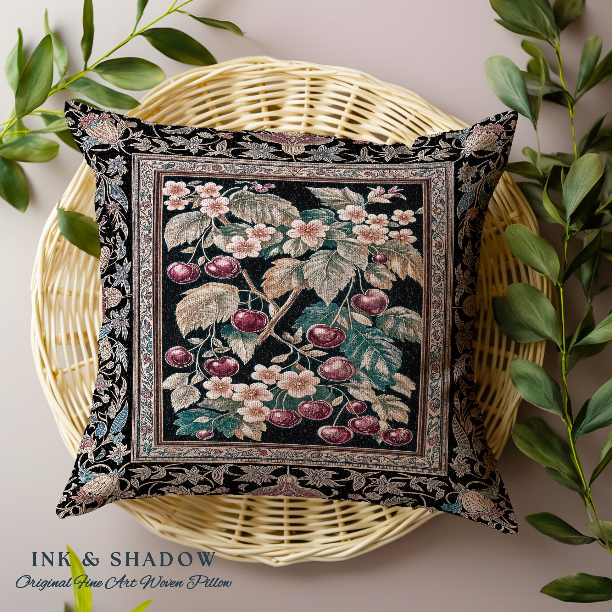 Dark Romantic Cherry Blossom Decorative Cushion Tapestry Throw Pillow