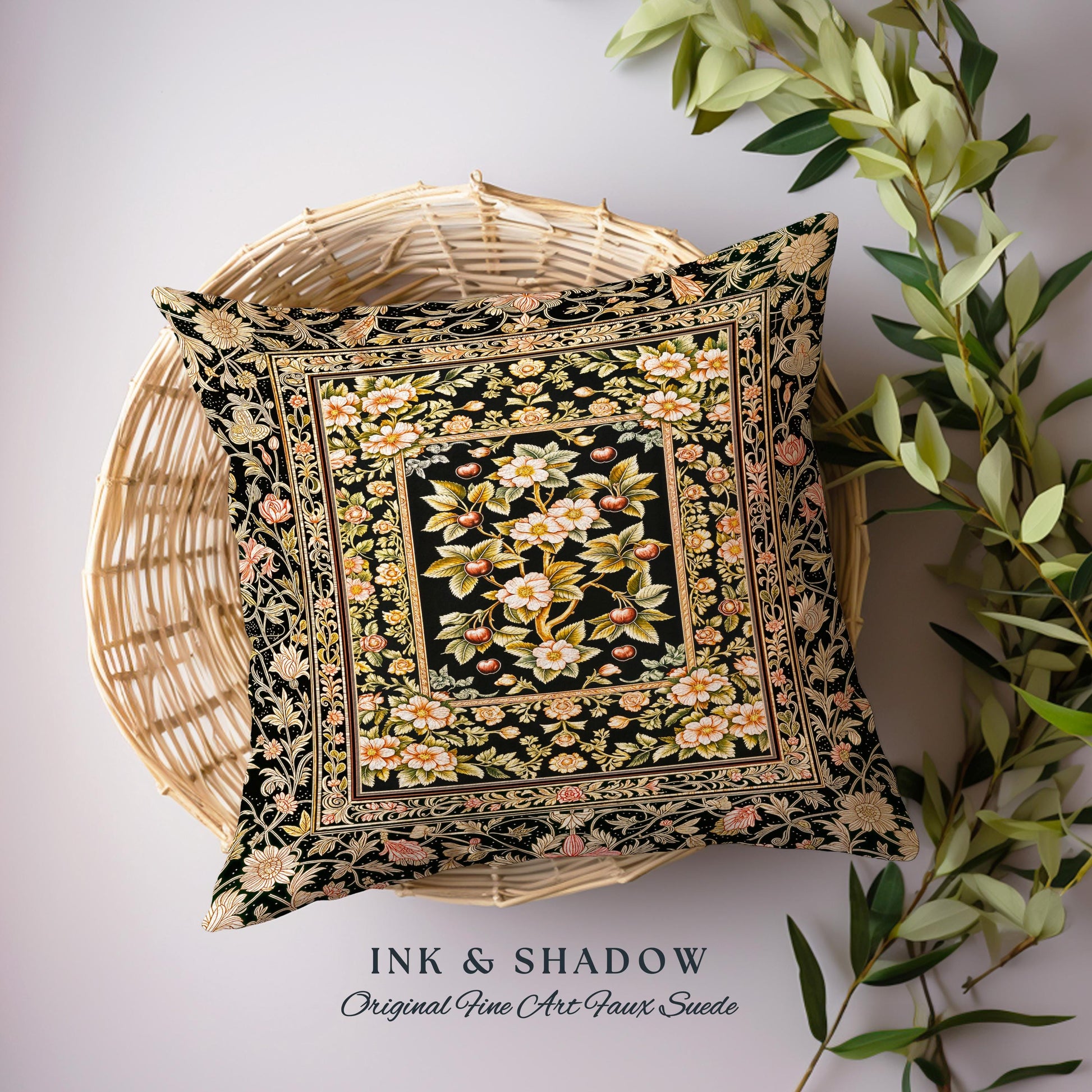 Maximalist Cherry Blossom Decorative Cushion Tapestry Throw Pillow