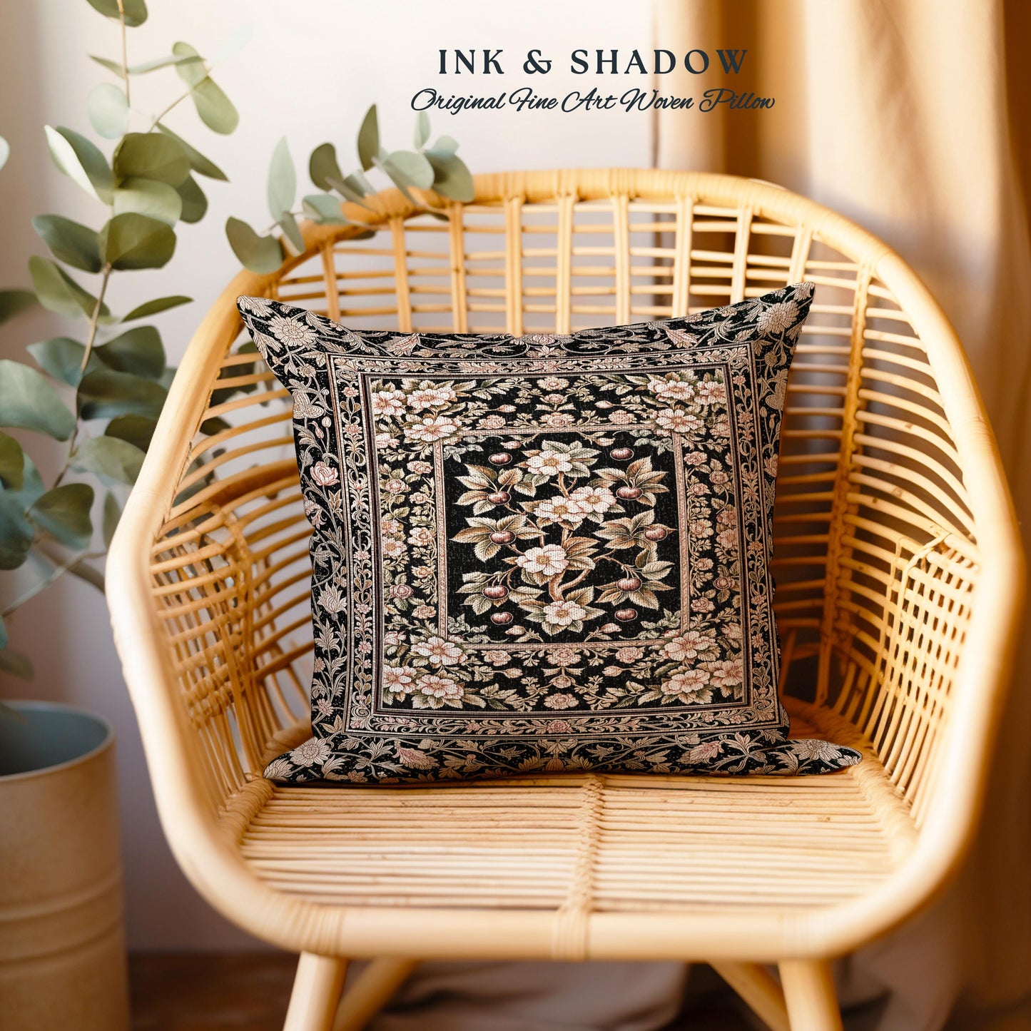 Maximalist Cherry Blossom Decorative Cushion Tapestry Throw Pillow