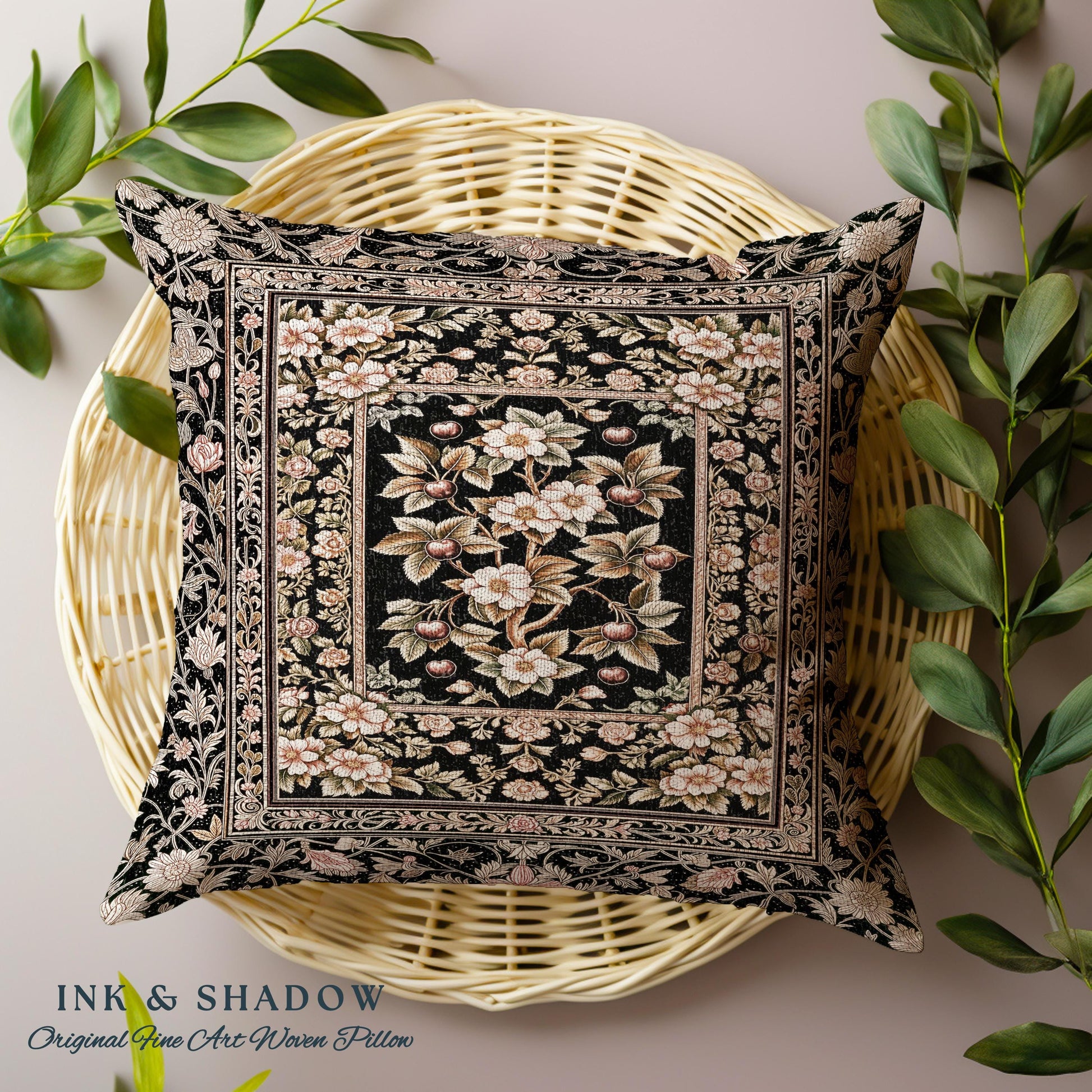 Maximalist Cherry Blossom Decorative Cushion Tapestry Throw Pillow