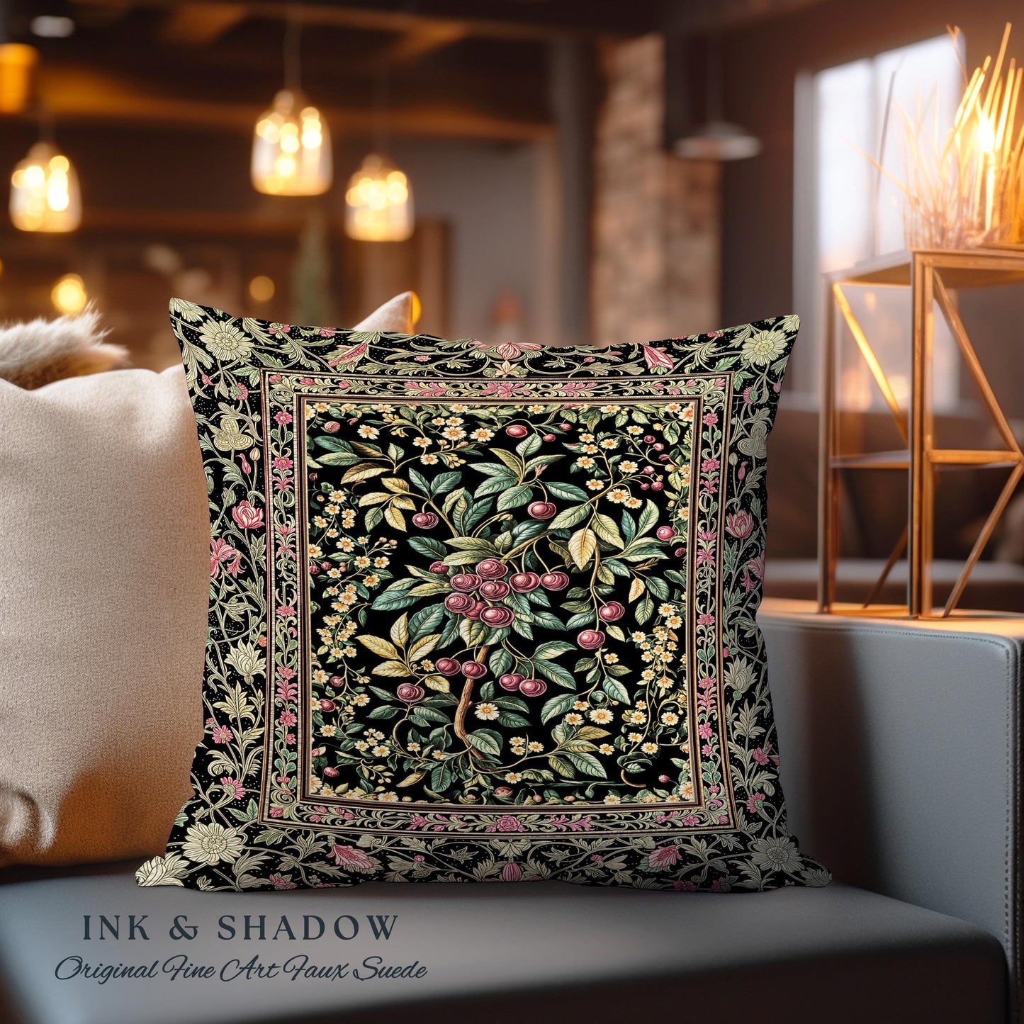 Gothic Elegance Cherry Tapestry Pillow Decorative Throw Cushion
