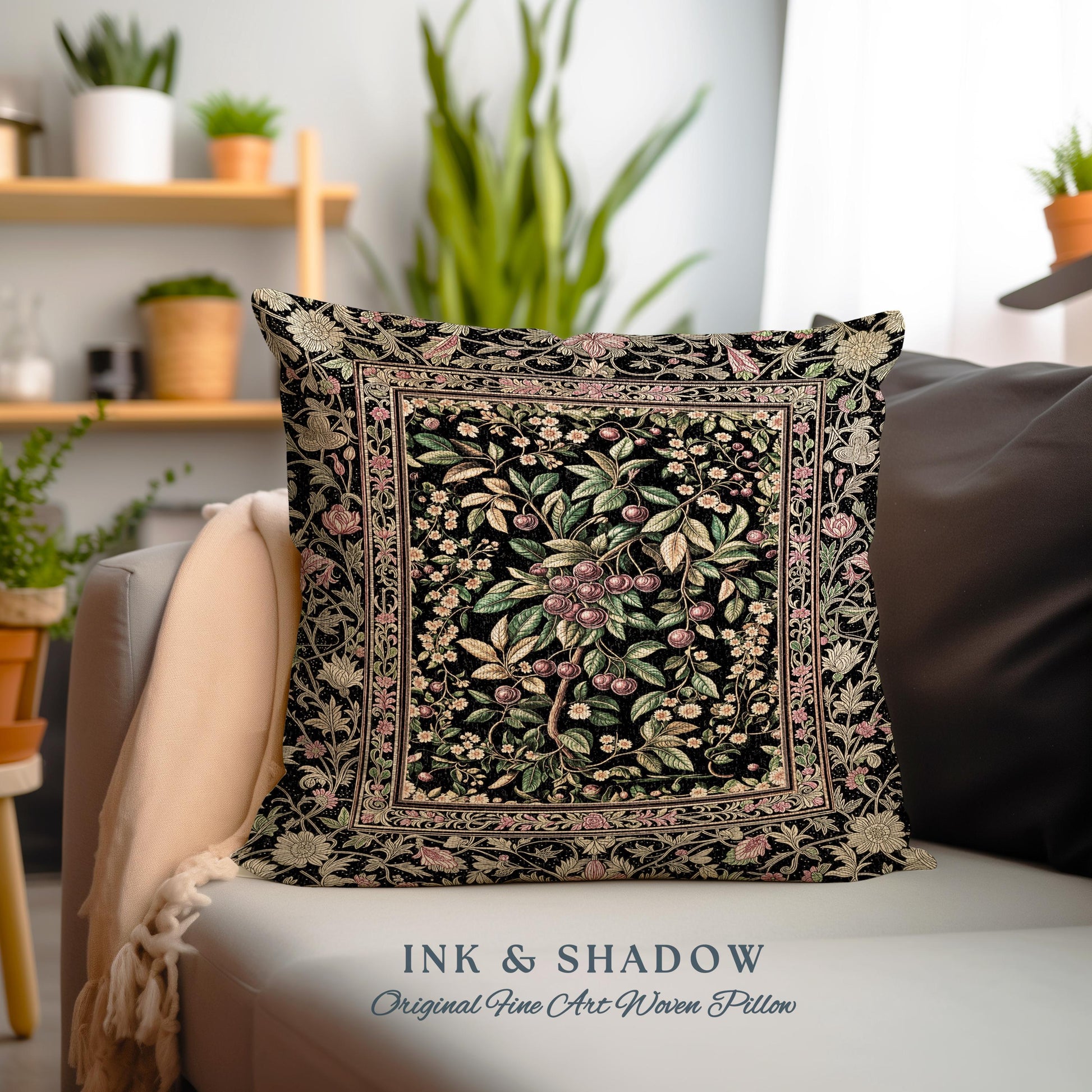Gothic Elegance Cherry Tapestry Pillow Decorative Throw Cushion