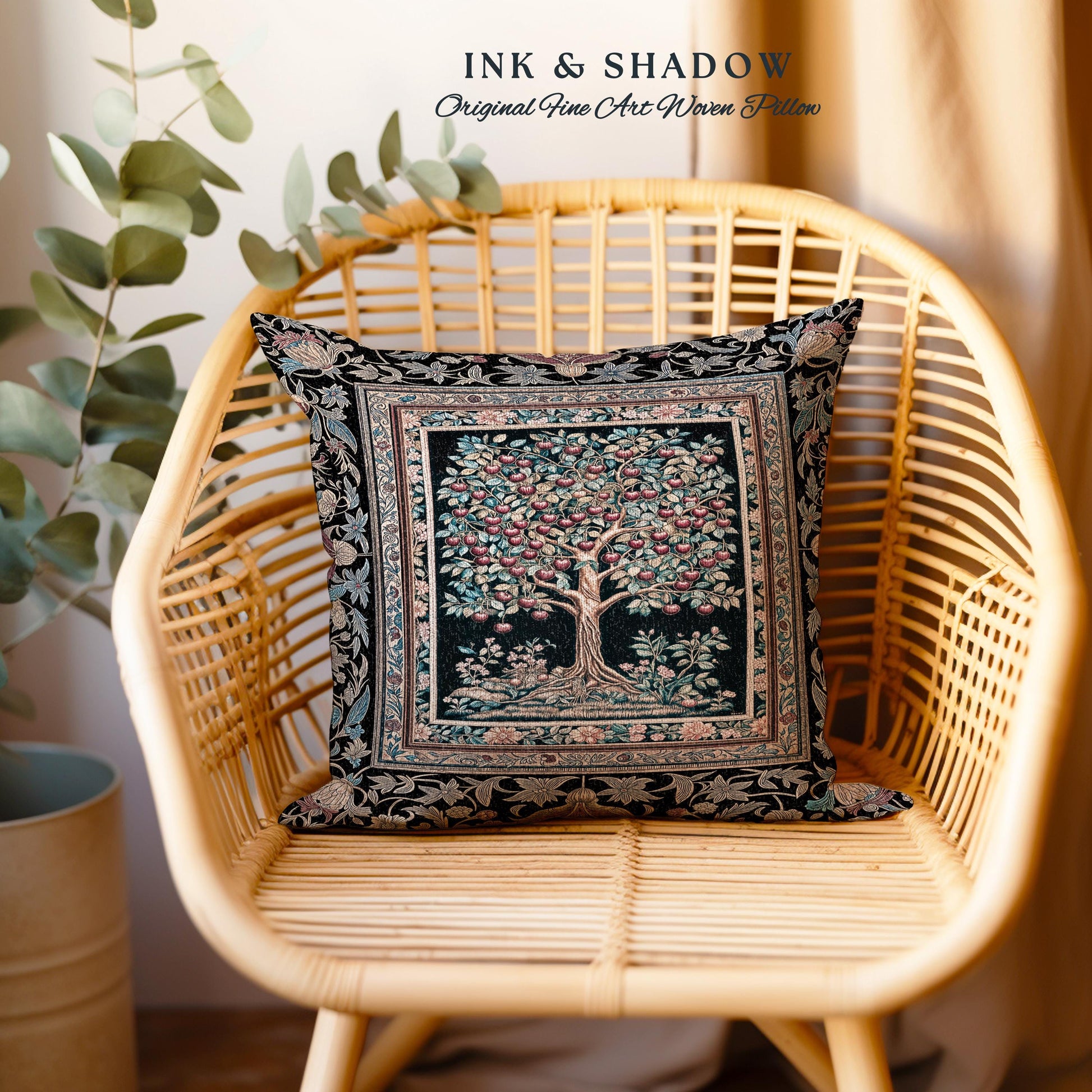 Medieval Cherry Tree of Life Decorative Cushion Tapestry Throw Pillow